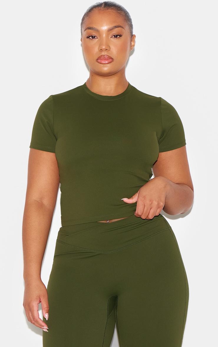 Khaki Ultimate Sculpt Longline Short Sleeve Gym Top Product Image