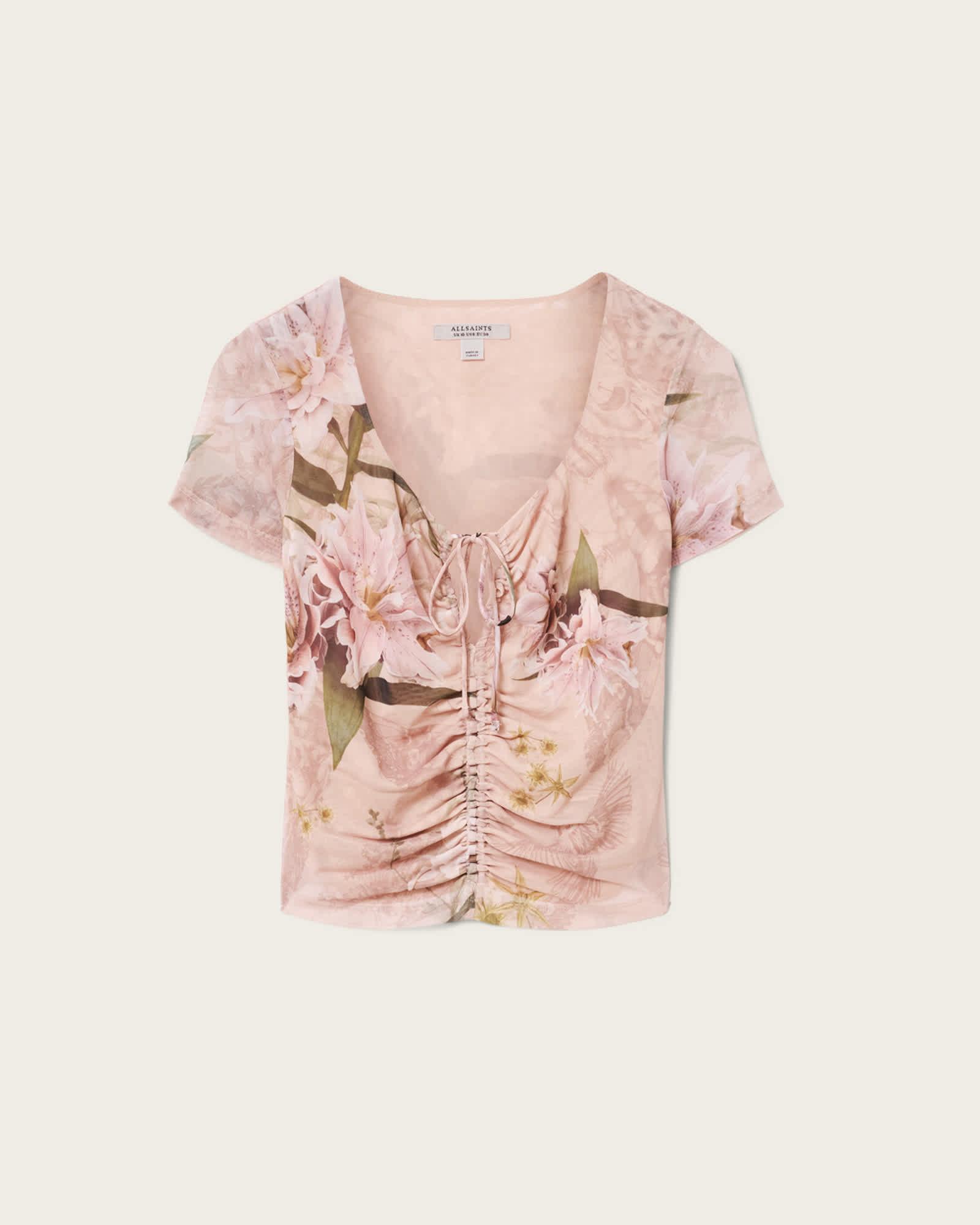 Gabby Slim Fit Floral Mesh Top CRYSTAL PINK | ALLSAINTS US Product Image