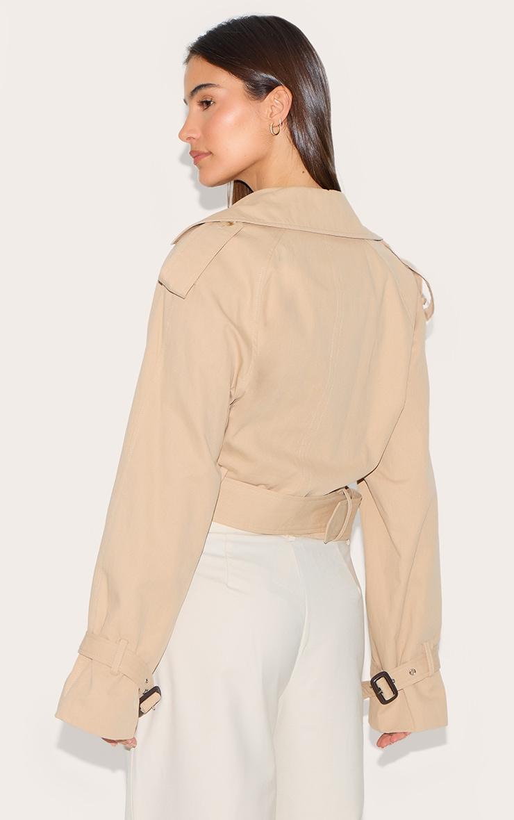 Beige Cropped Belted Hem Trench Coat Product Image