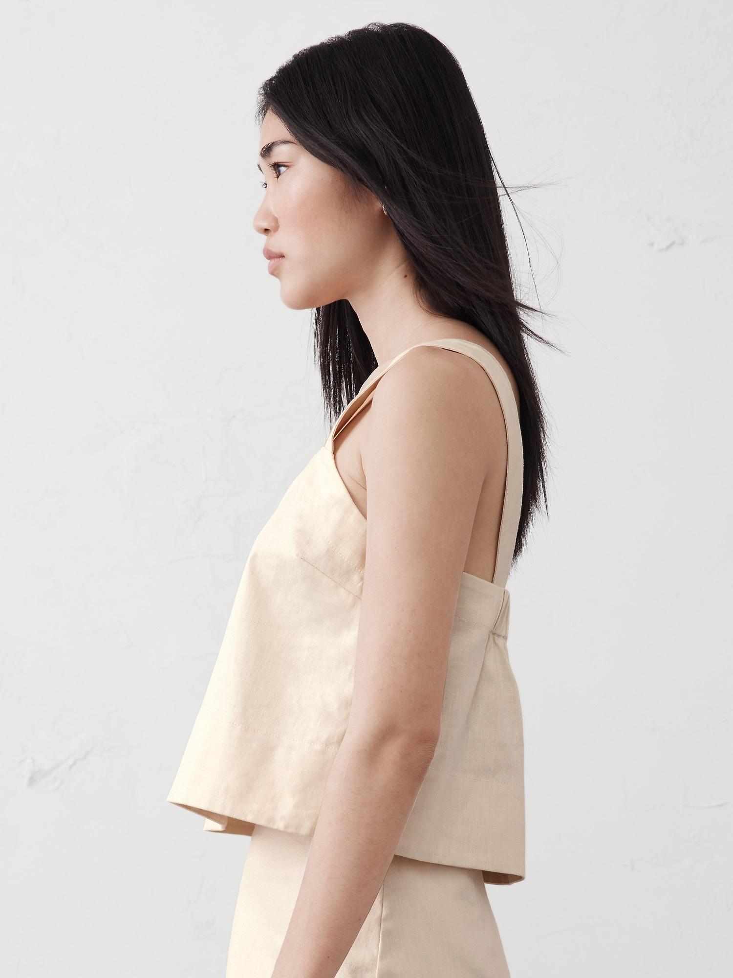 Linen-Blend Boxy Topstitch Tank Product Image