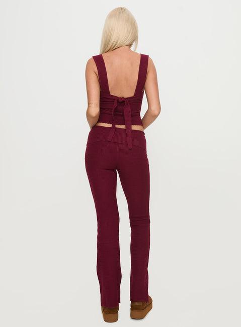 Closed Eyes Flared Pants Maroon Product Image