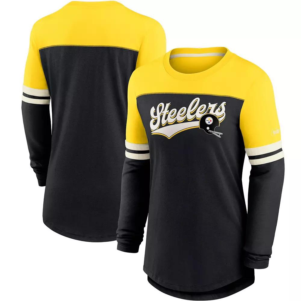 Women's Nike Black/Gold Pittsburgh Steelers Retro Script Performance Tri-Blend Long Sleeve T-Shirt,  Product Image