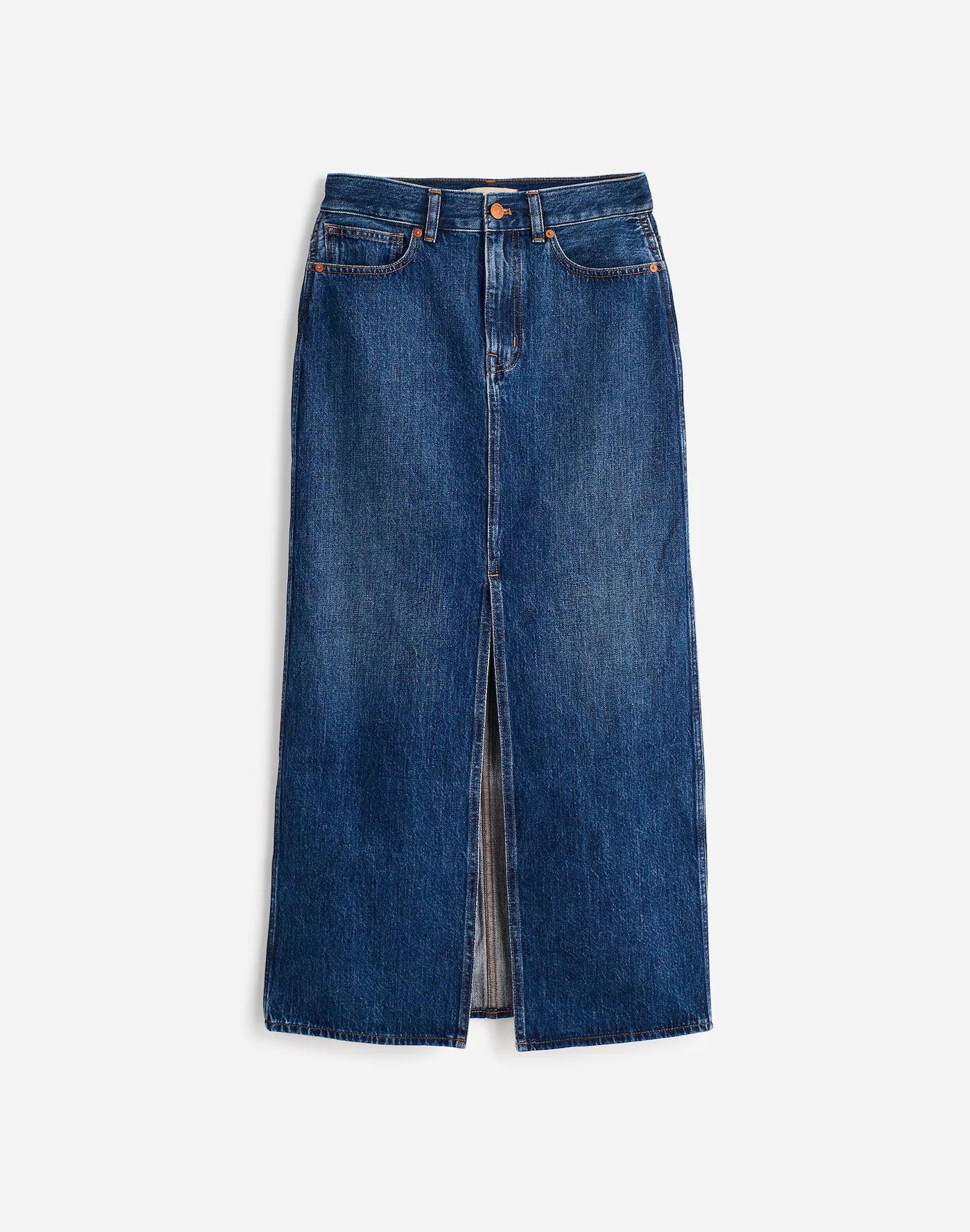 Denim Front-Slit Midi Skirt in Kincord Wash Product Image