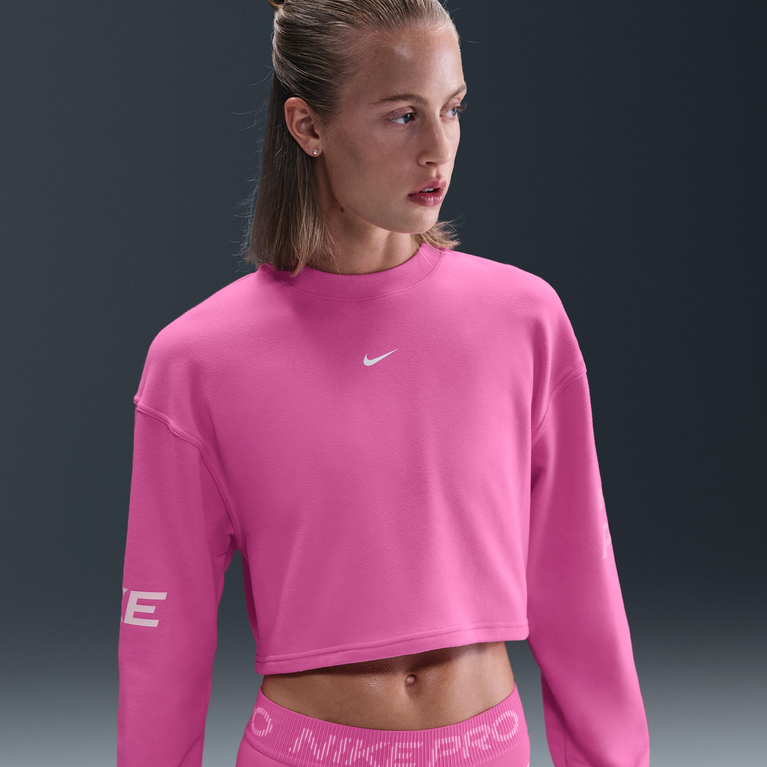 Womens Nike Pro Dri-FIT Loose Crew-Neck French Terry Sweatshirt | HV3591-675 Product Image