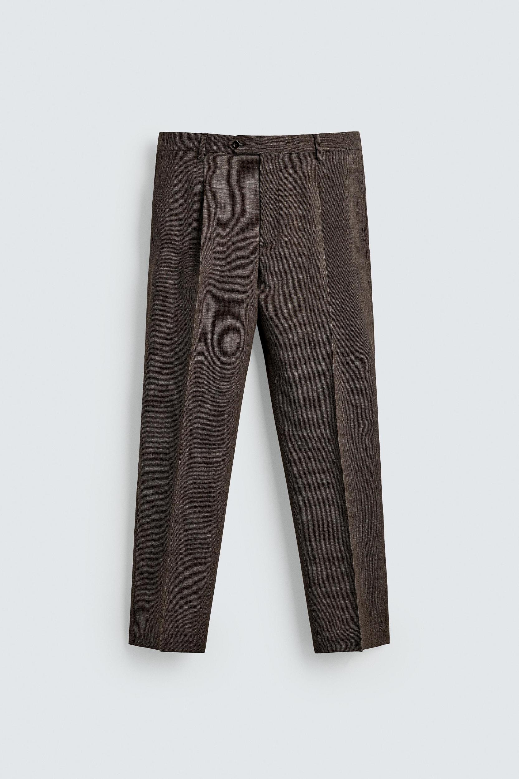 100% WOOL STRUCTURED PLEATED SUIT PANTS Product Image