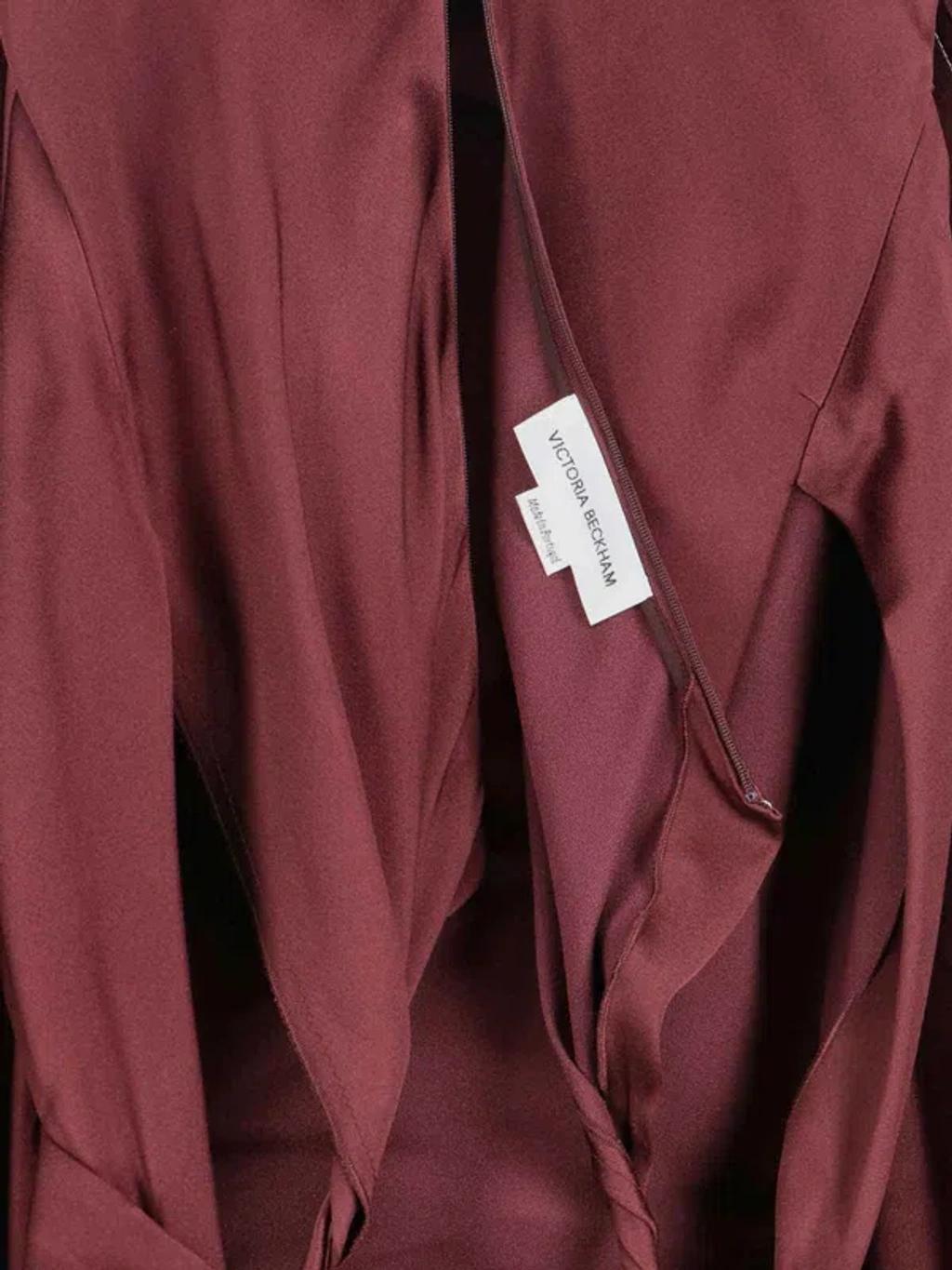 VICTORIA BECKHAM Asymmetric Draped Sleeveless Satin Midi Dress In Burgundy Product Image