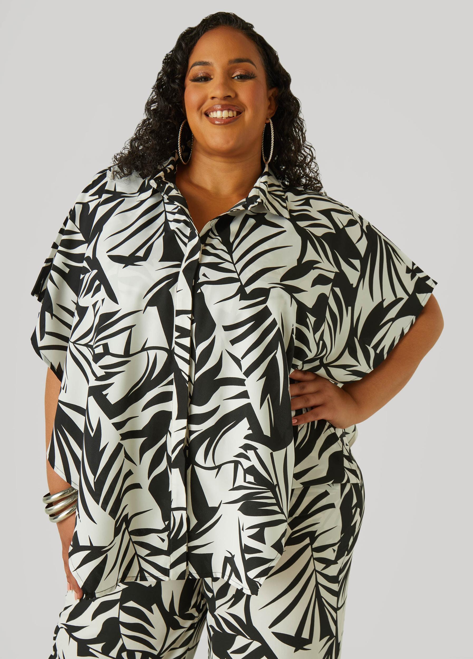 Plus Size Layered Leaf Print Shirt Ashley Stewart Product Image
