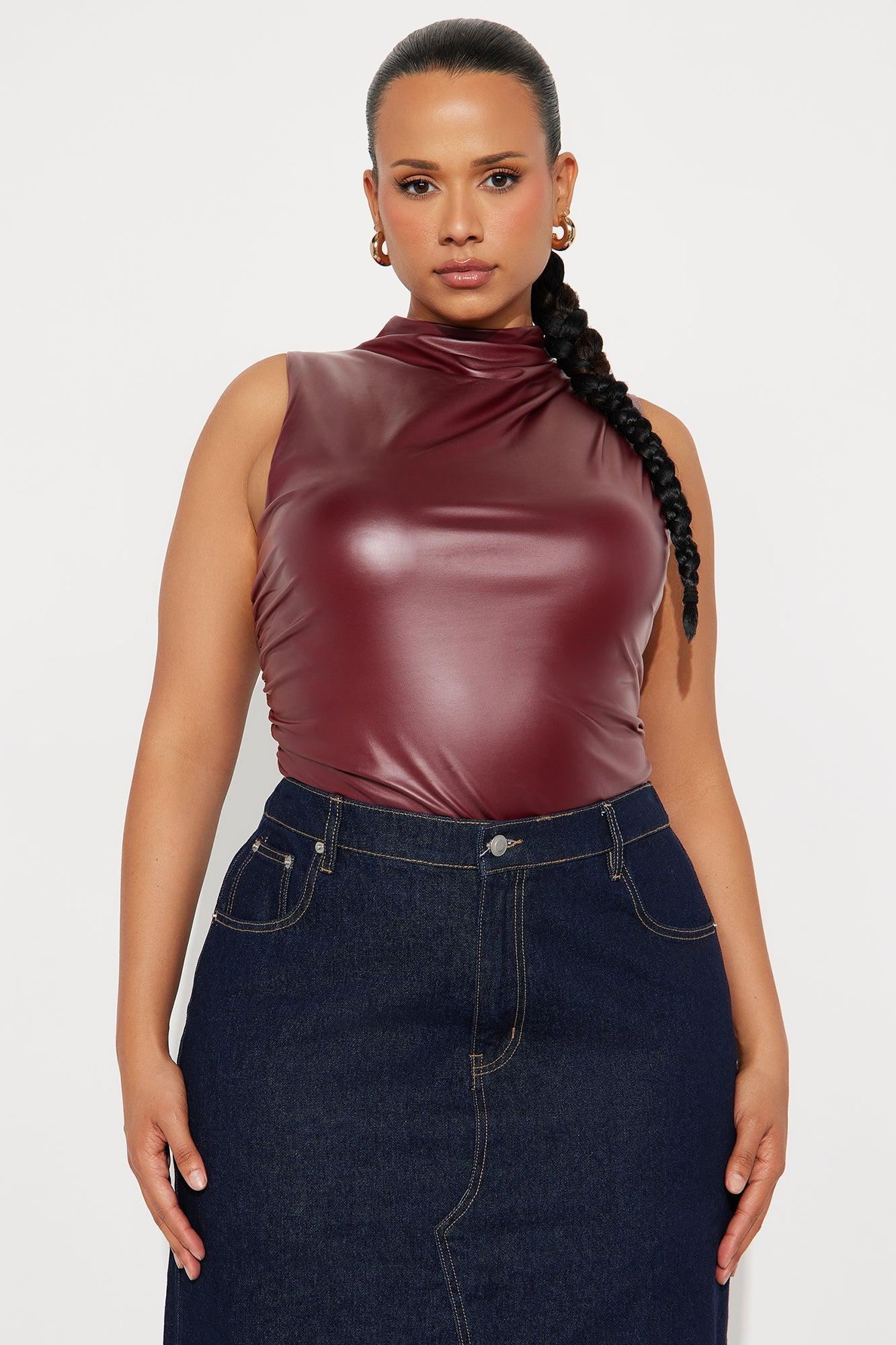 Kourtney Faux Leather Bodysuit - Burgundy Female Product Image