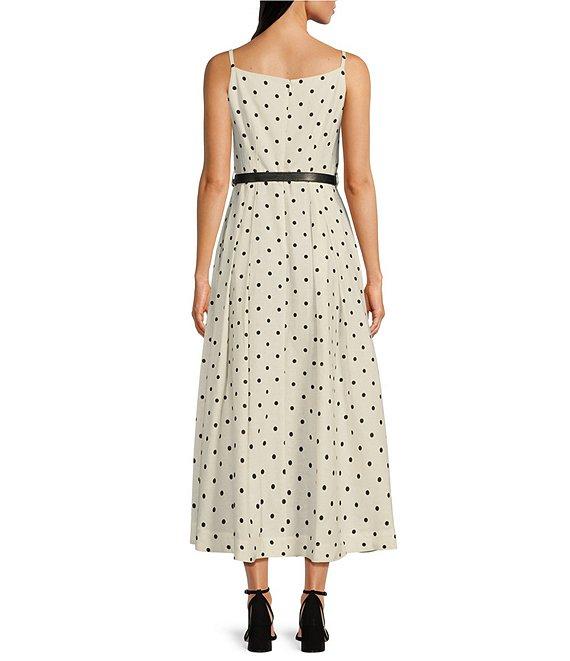 Donna Karan Linen Boat Neck Sleeveless Belted A Line Midi Dress Product Image