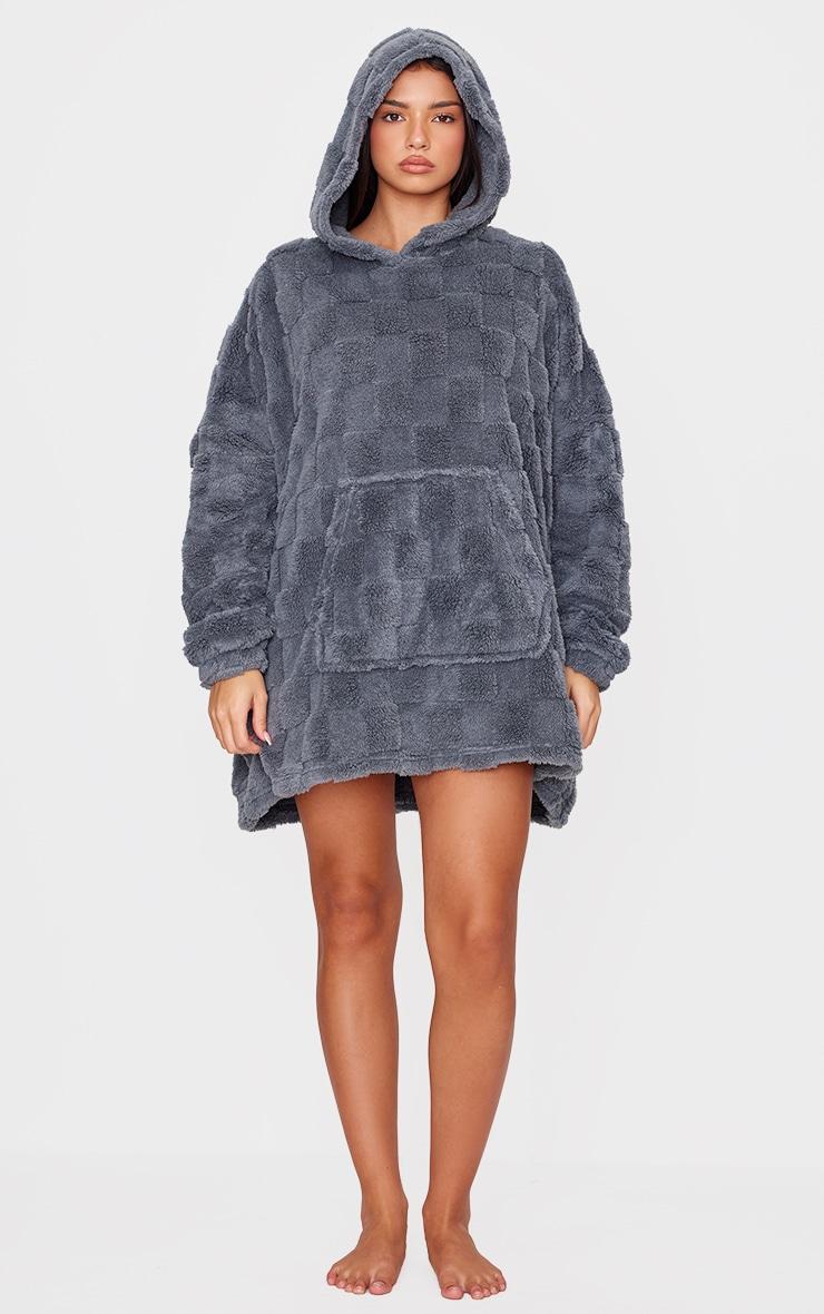 Charcoal Checkerboard Fleece Hooded Blanket Product Image