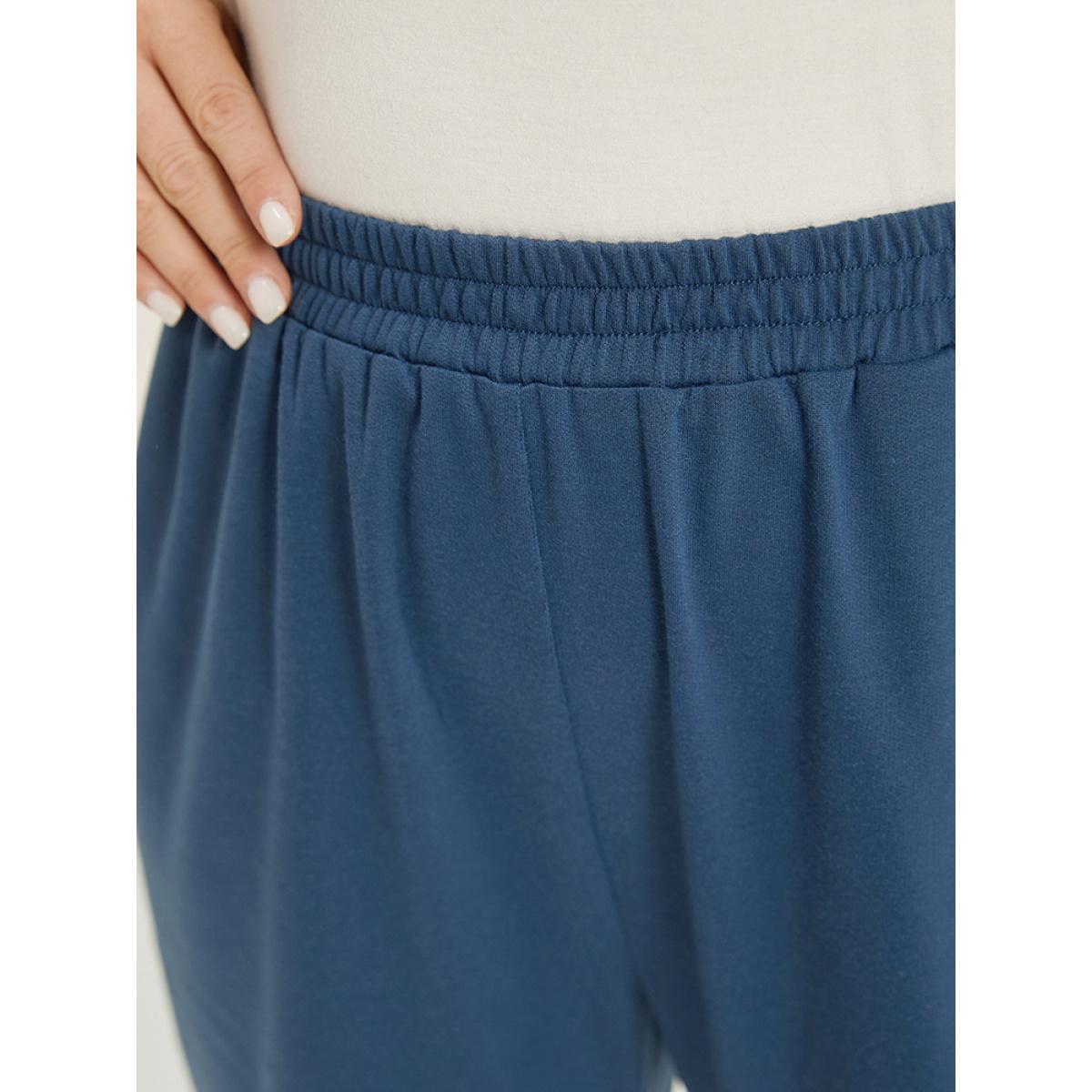 Solid Pocket Drawstring Hem Elastic Waist Sweatpants Aegean Plus Size Women Casual Dailywear Plain 30/6X Bloomchic Product Image