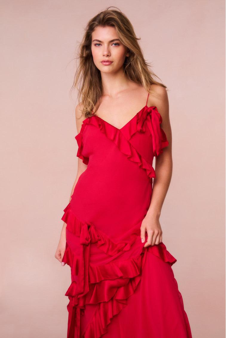 Rialto Silk Chiffon Ruffle Maxi Dress Product Image