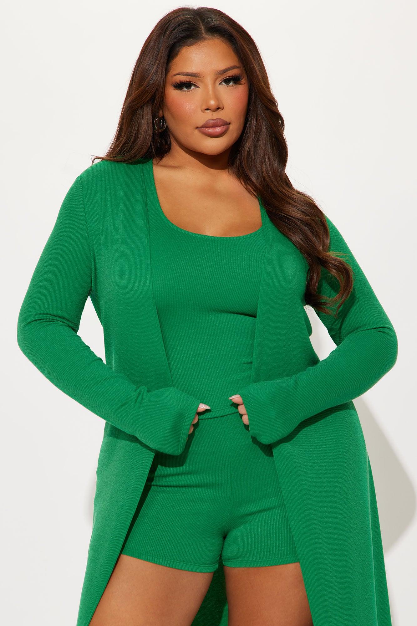 Leylani Ribbed 3 Piece Short Set - Kelly Green Product Image
