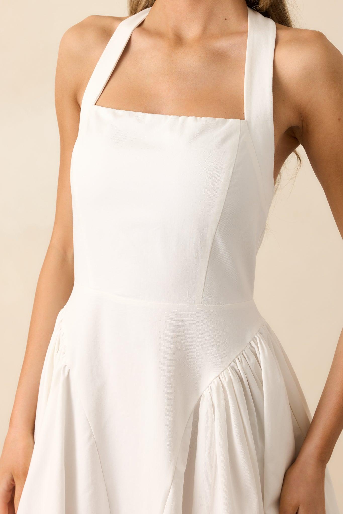 The Sweetest Thing White Cotton Halter Drop Waist Maxi Dress Product Image