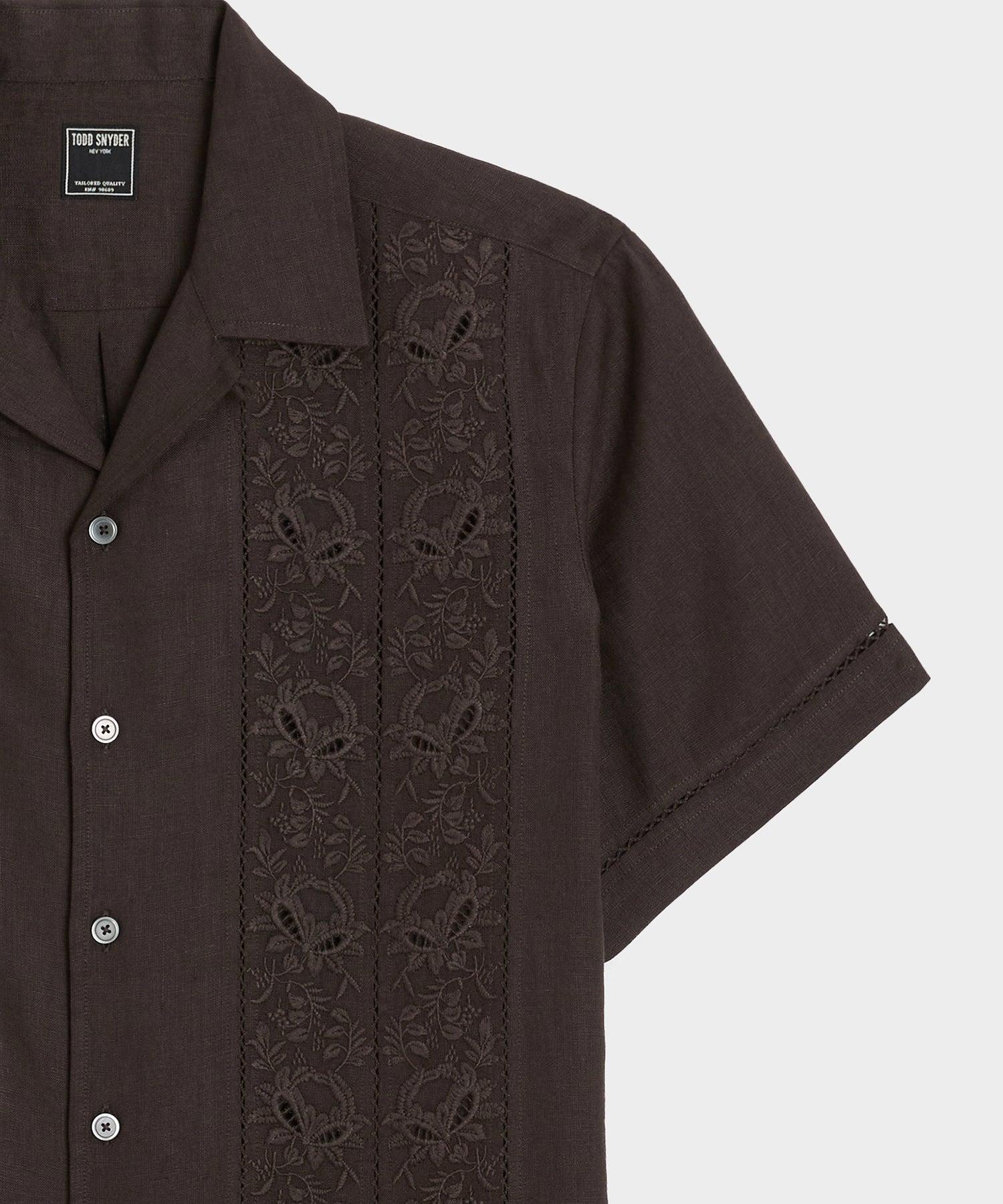 Cropped Embroidered Linen Camp Collar Shirt Product Image