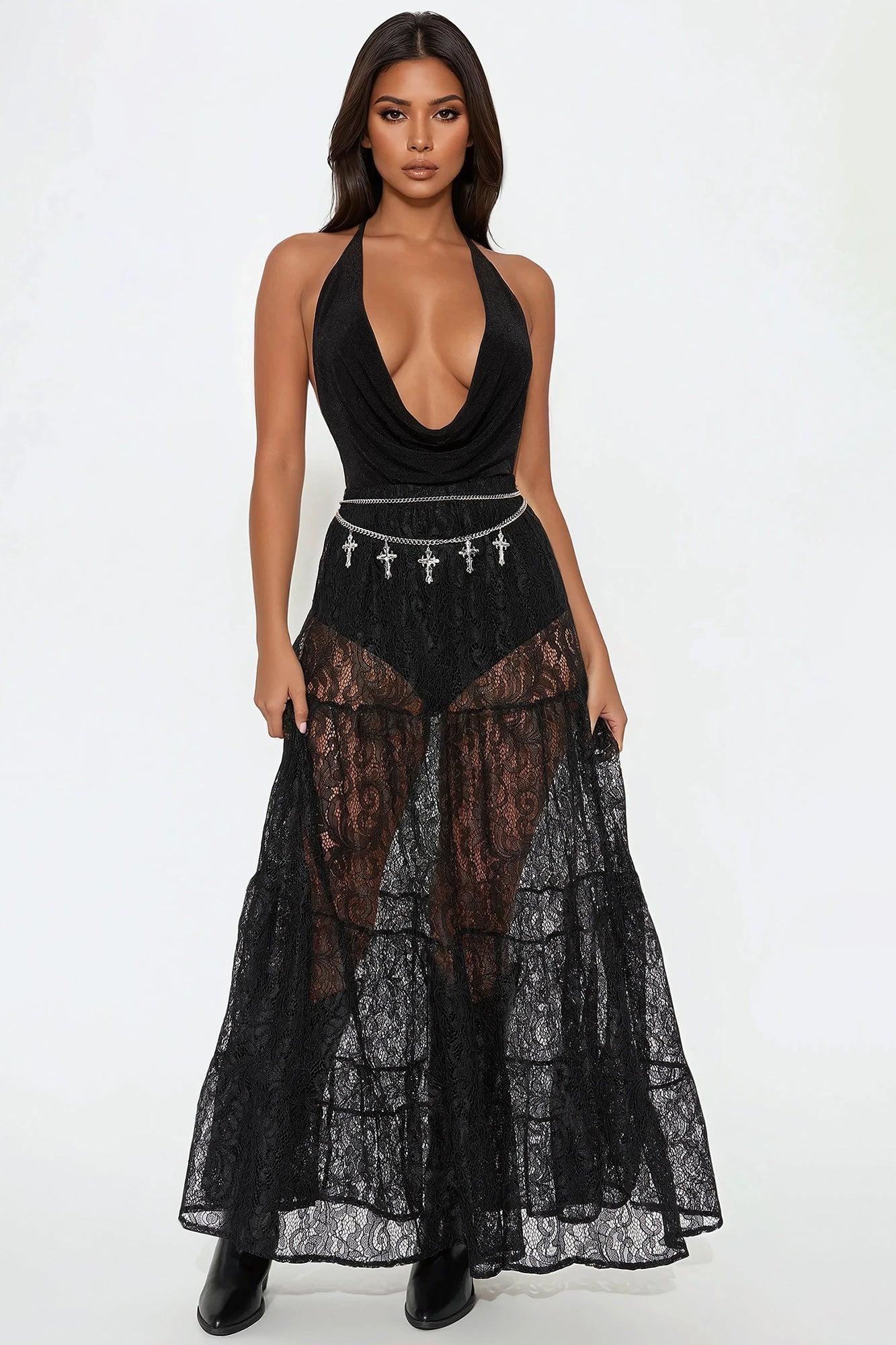 Tyra Ruched Halter Bodysuit - Black Product Image