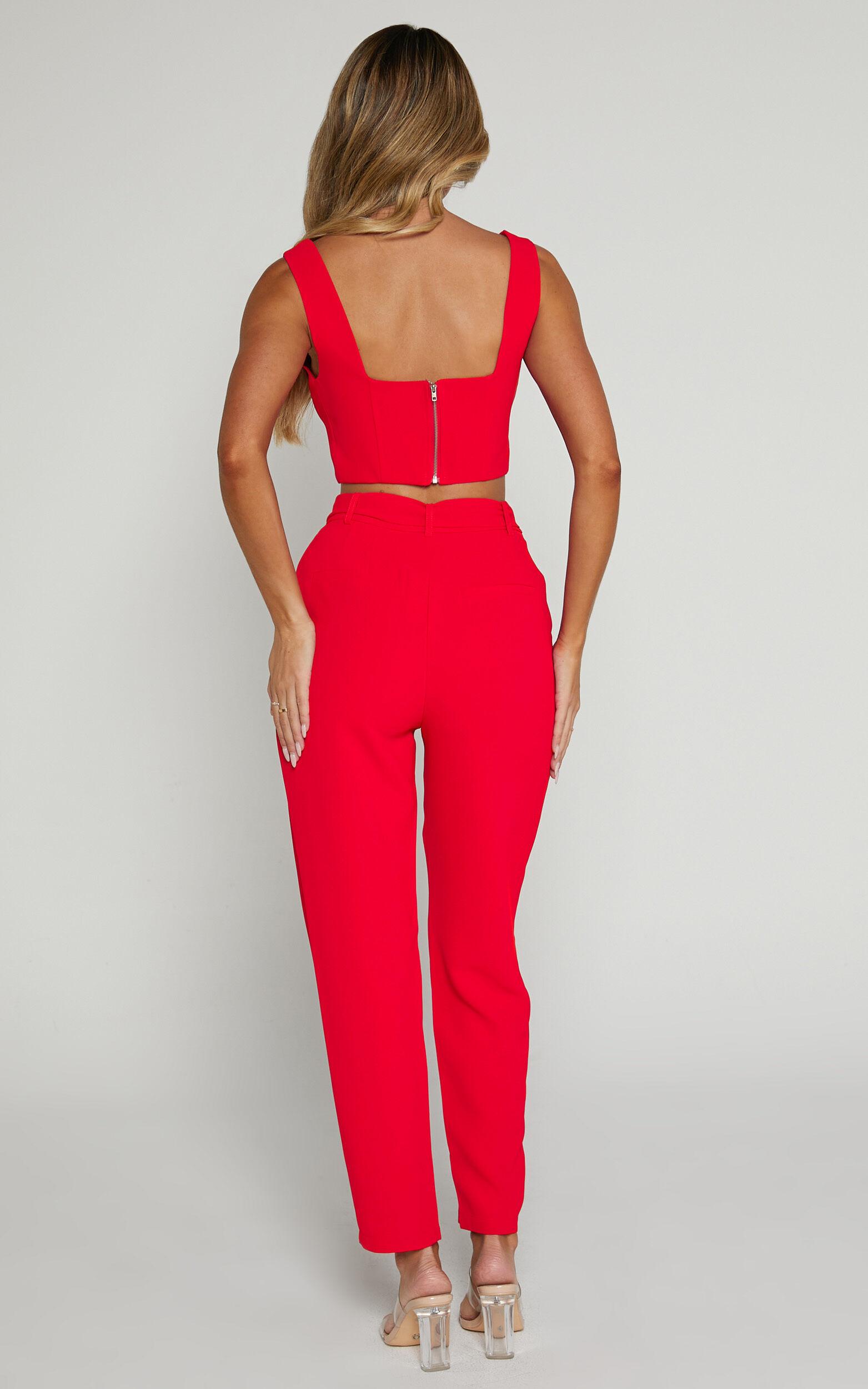 Reyna Two Piece Set - Crop Top and Tailored Pants Set in Red Product Image