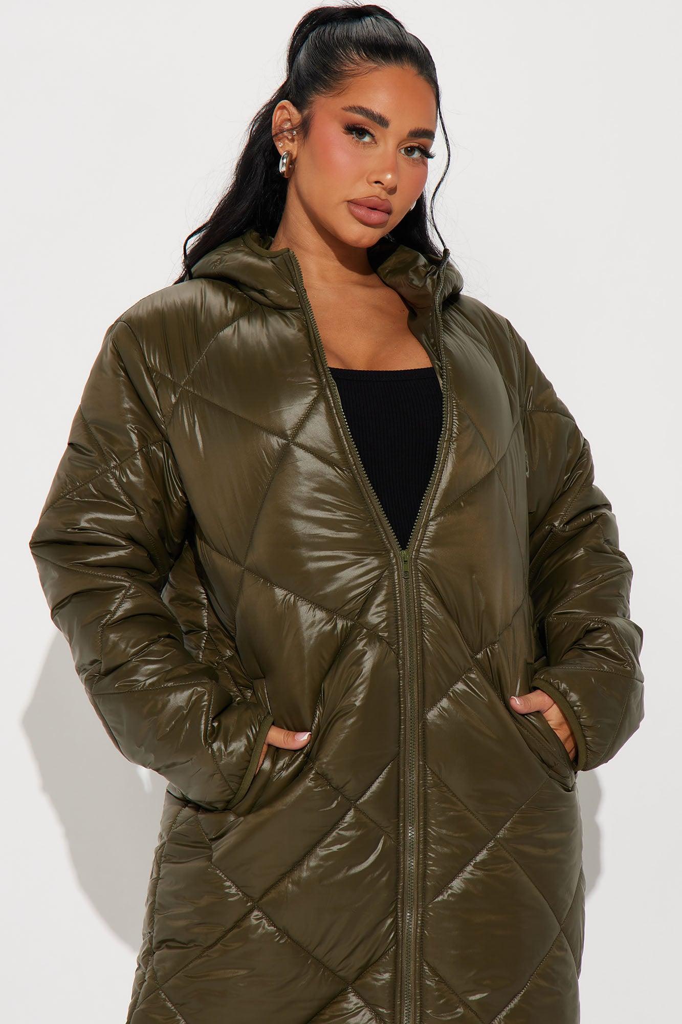 Everyday Swag Long Puffer - Olive Female Product Image