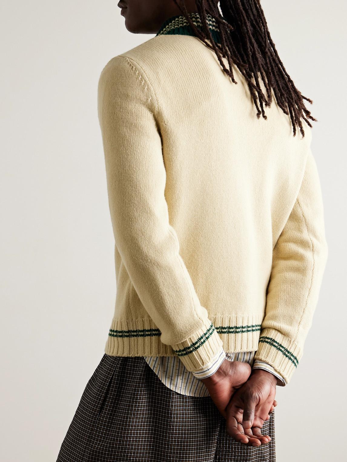 VALENTINO Embroidered V-neck Crewneck Sweater With Ribbed Trim In White Product Image