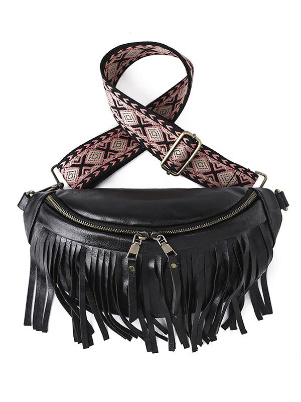 Geometric Tasseled Zipper Crossbody Bags Product Image