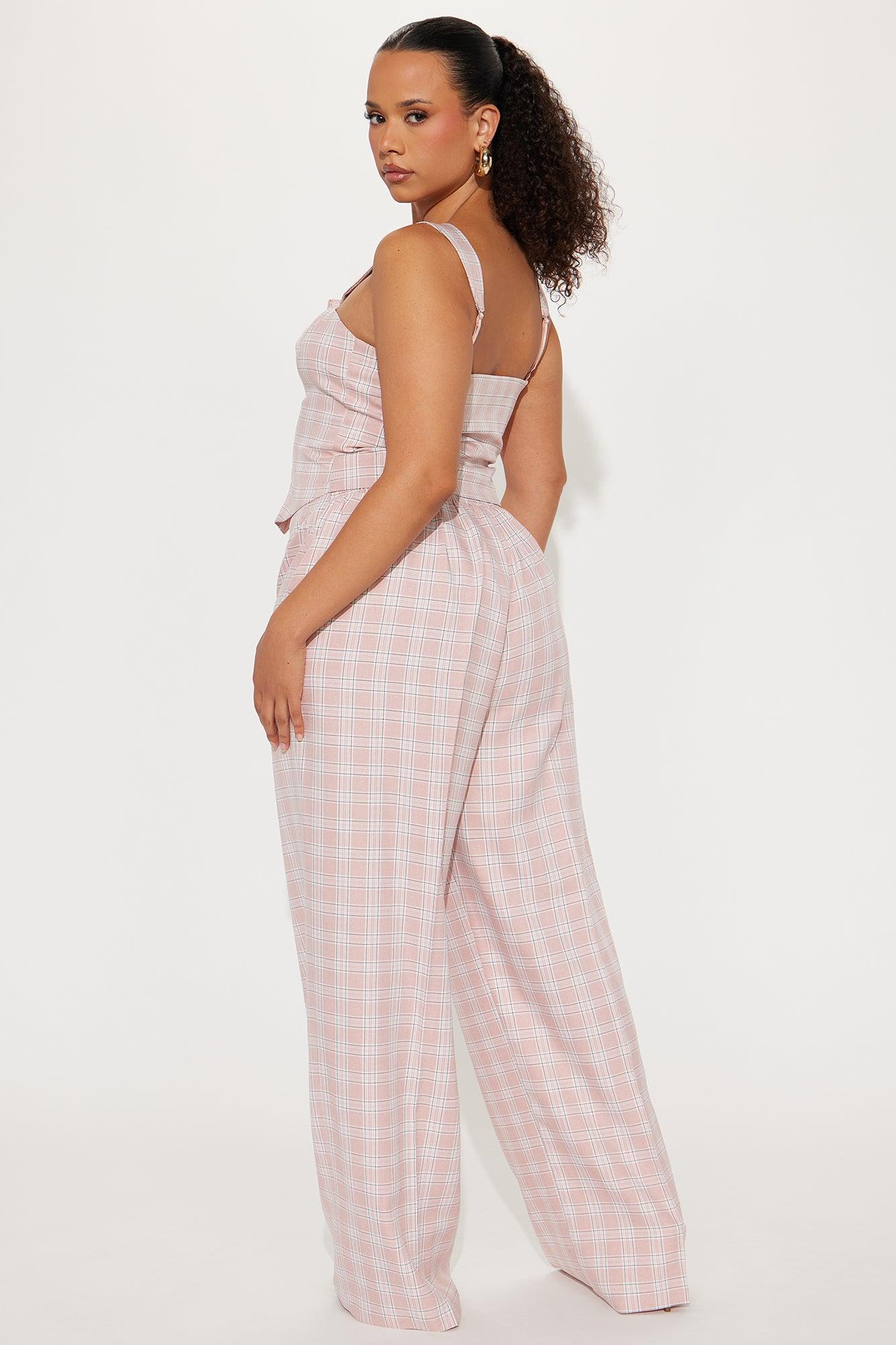 Office Hours Plaid Pant Set - Pink/combo Product Image