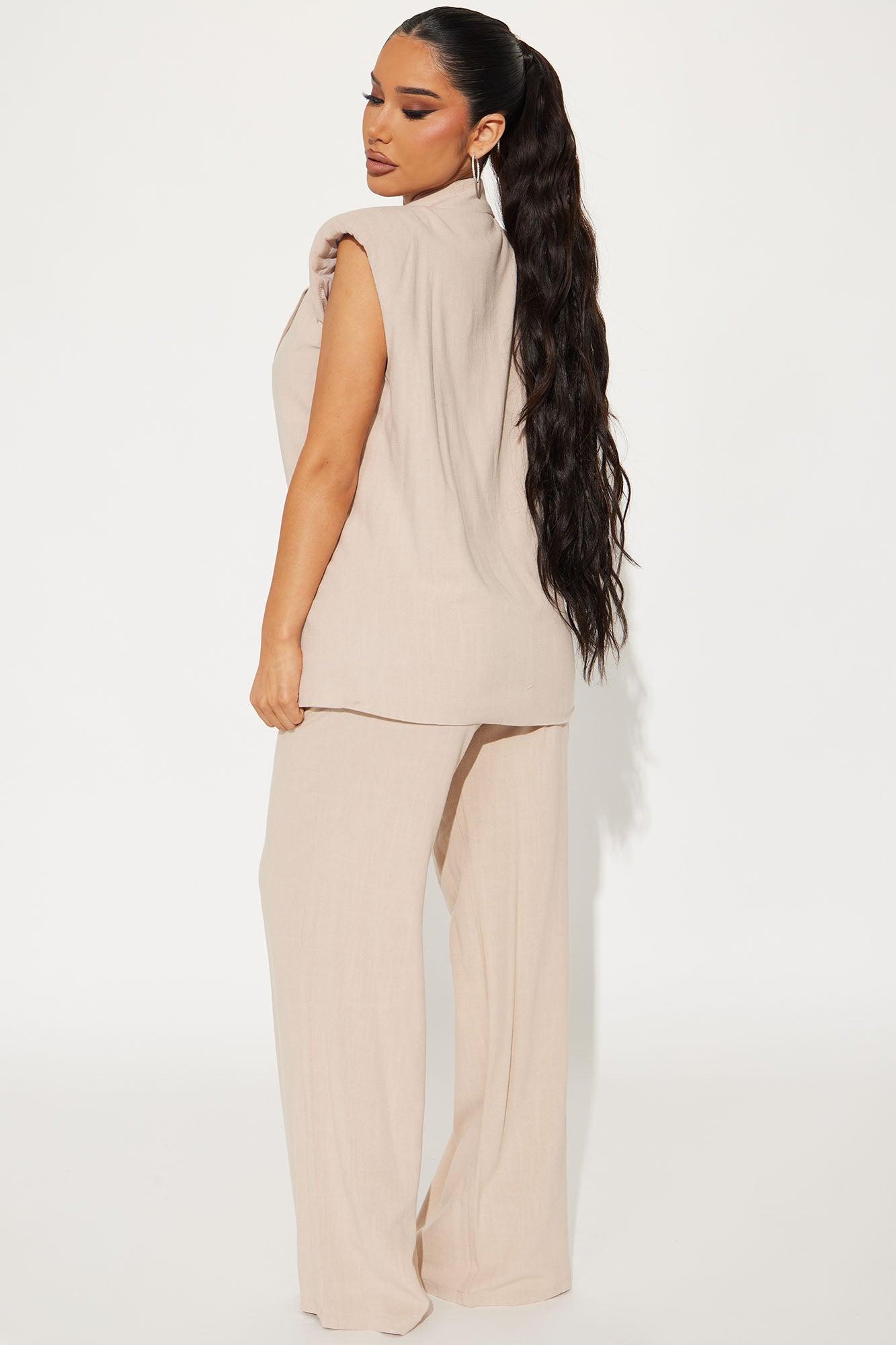 Josie Vest Pant Set - Taupe Product Image