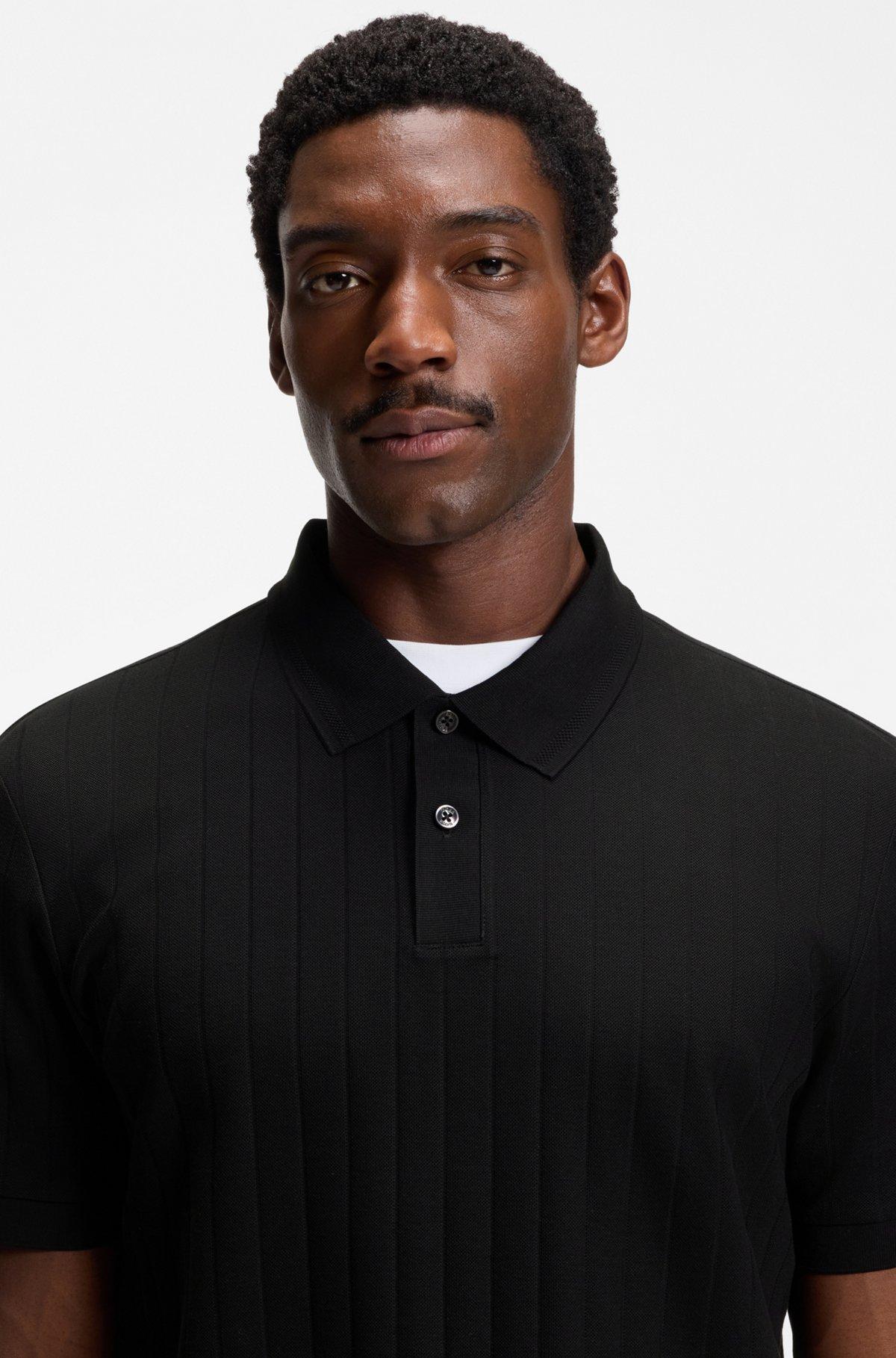 Stripe-collar polo shirt in cotton jacquard Product Image
