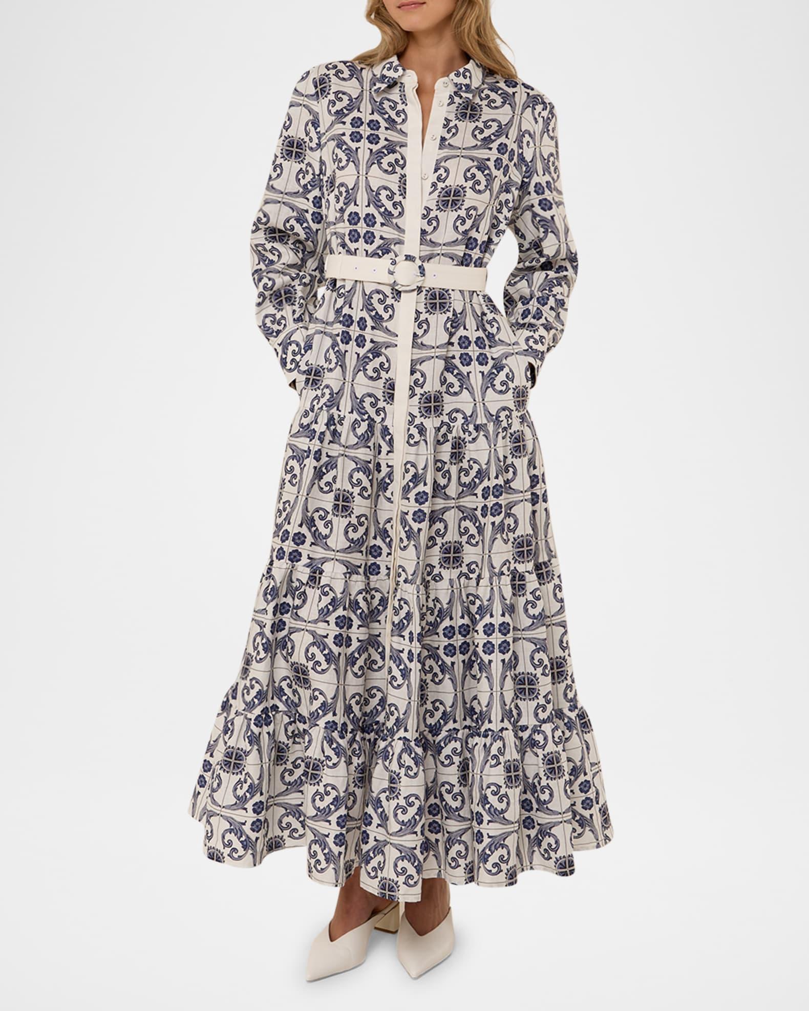 Aria Tiered Tile-Print Maxi Shirtdress Product Image