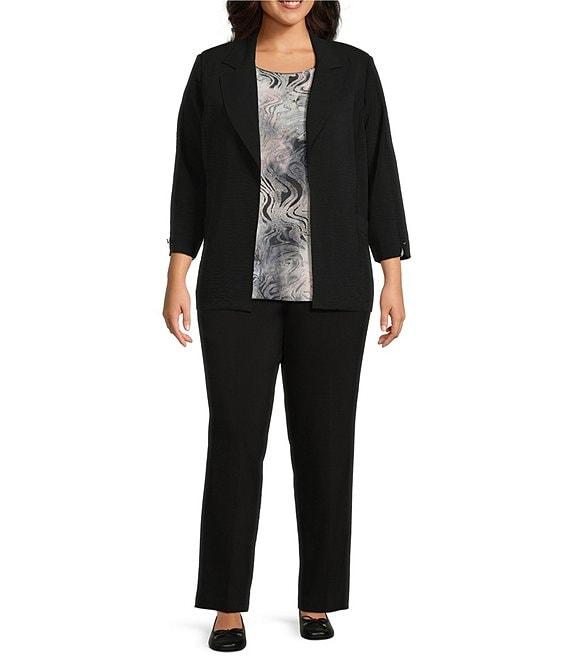 Allison Daley Plus Black Padded Shoulder 3/4 Sleeve Woven Blazer Product Image