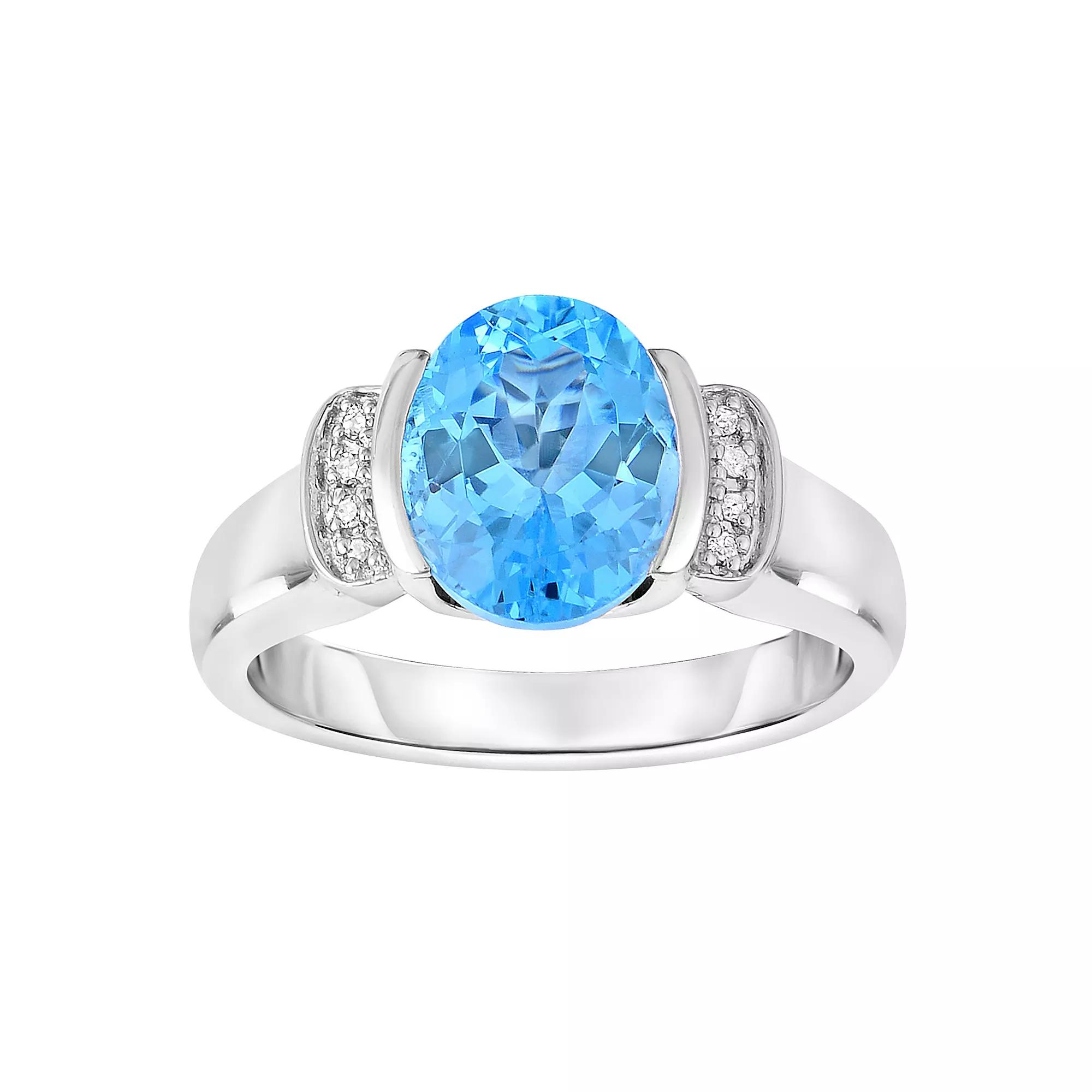 Oro Leoni Sterling Silver Oval Blue Topaz & Diamond Accent Ring, Women's,  Product Image