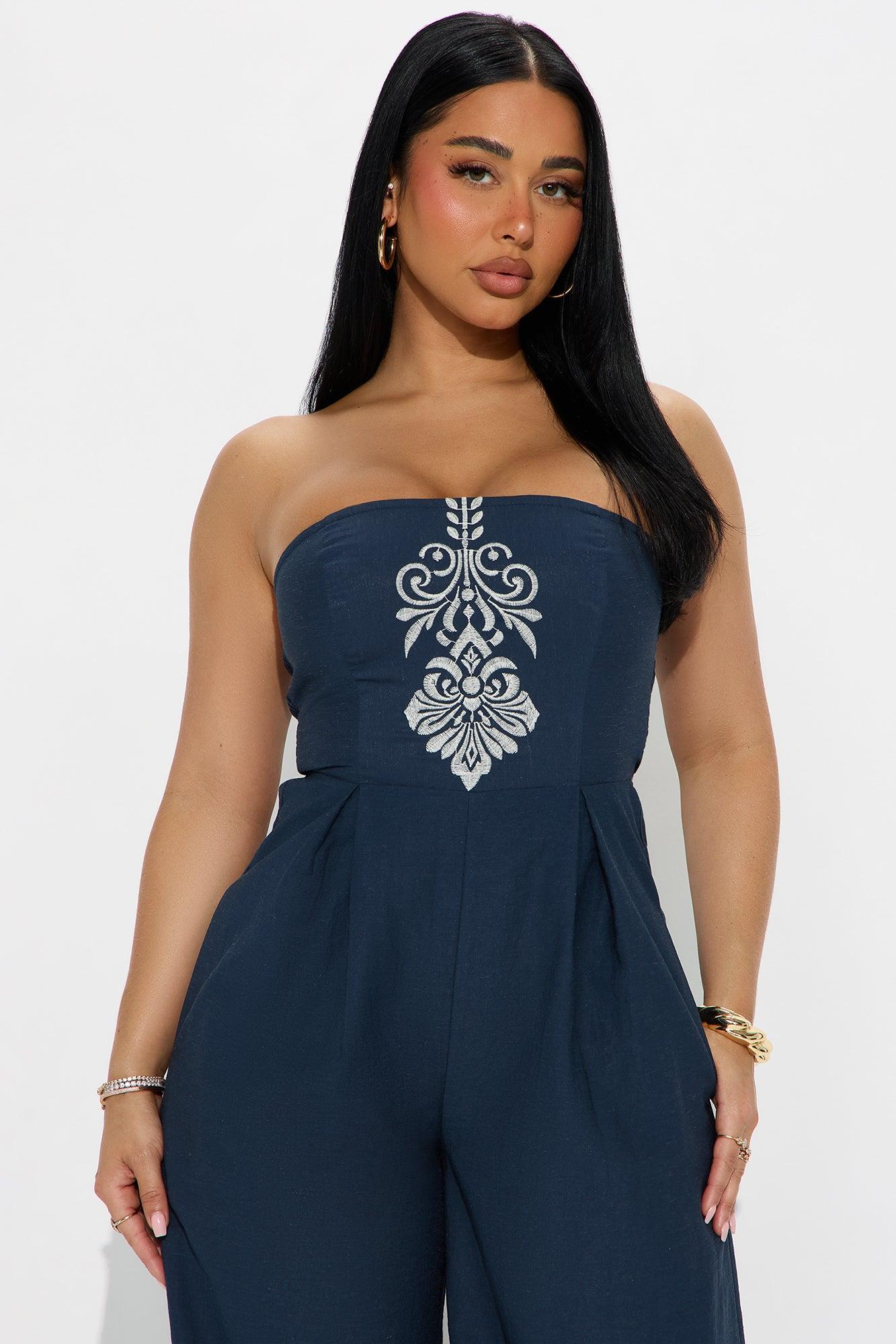 Bowie Linen Wide Leg Jumpsuit - Navy Female Product Image