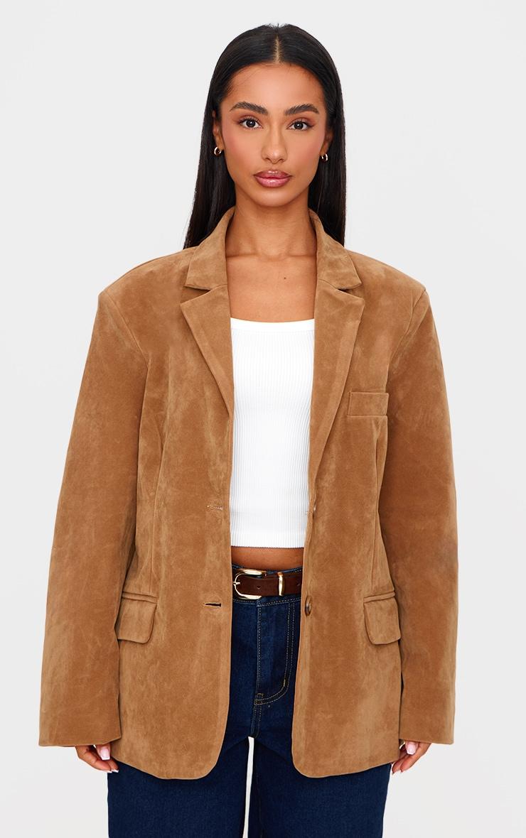 Petite Camel Faux Suede Longline Blazer Product Image
