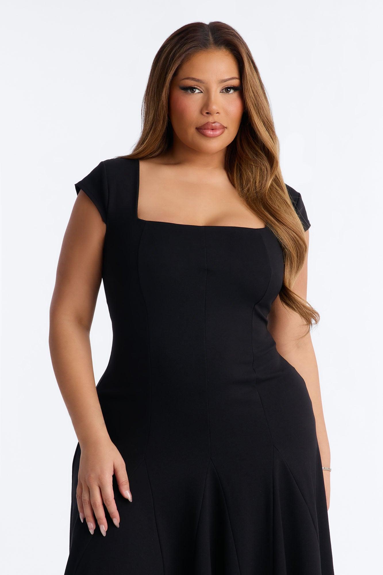 Gisella Lace Up Ponte Midi Dress - Black Female Product Image