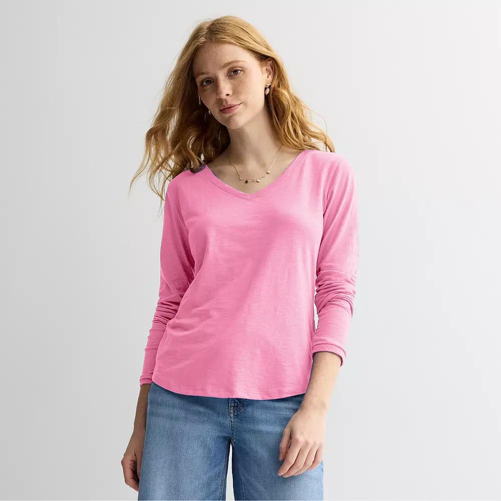 Petite Sonoma Goods For Life® Everyday Long Sleeve V-Neck T-Shirt, Women's,  Product Image