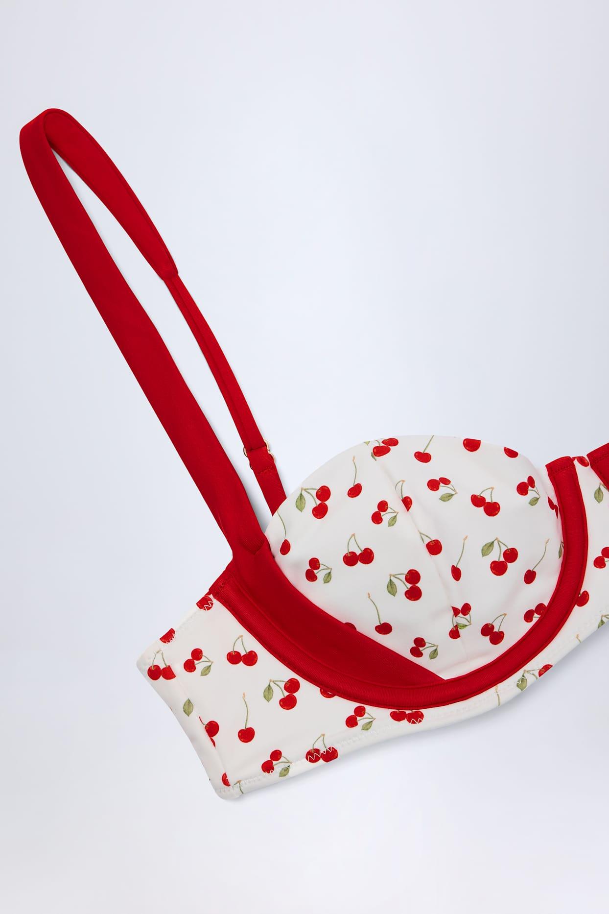 Contrast Underwired Balconette Bikini Top in Cherry Print Product Image