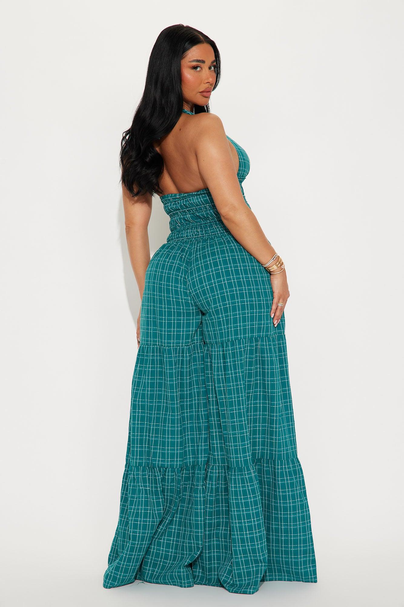 Maribel Plaid Halter Jumpsuit - Green/combo Product Image