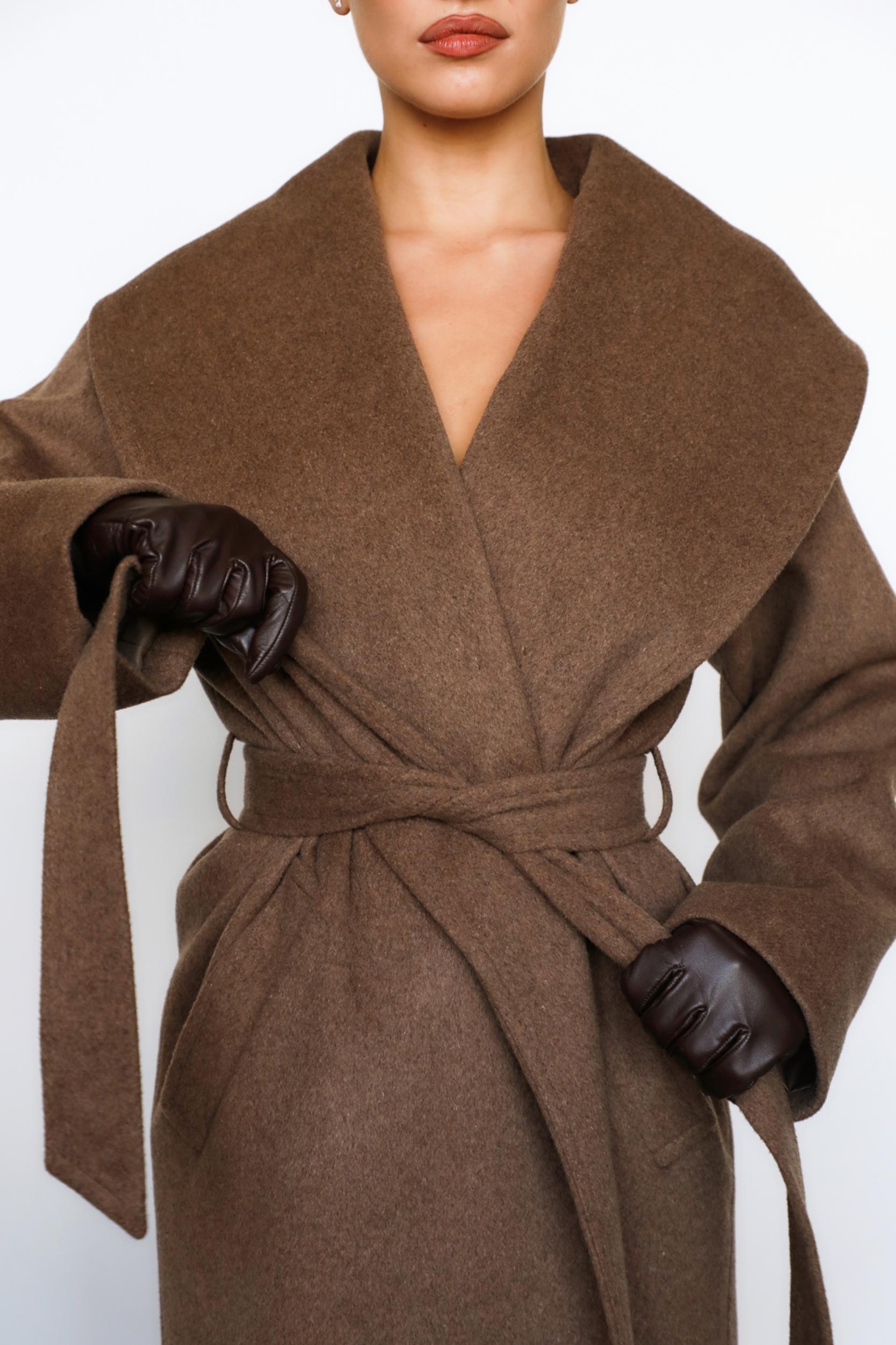 Cocoon  brown wool shawl collar coat Product Image