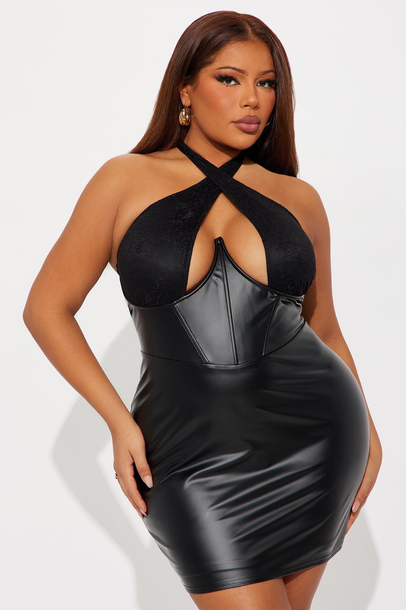 Nika Corset Faux Leather Mini Dress - Black Female Product Image