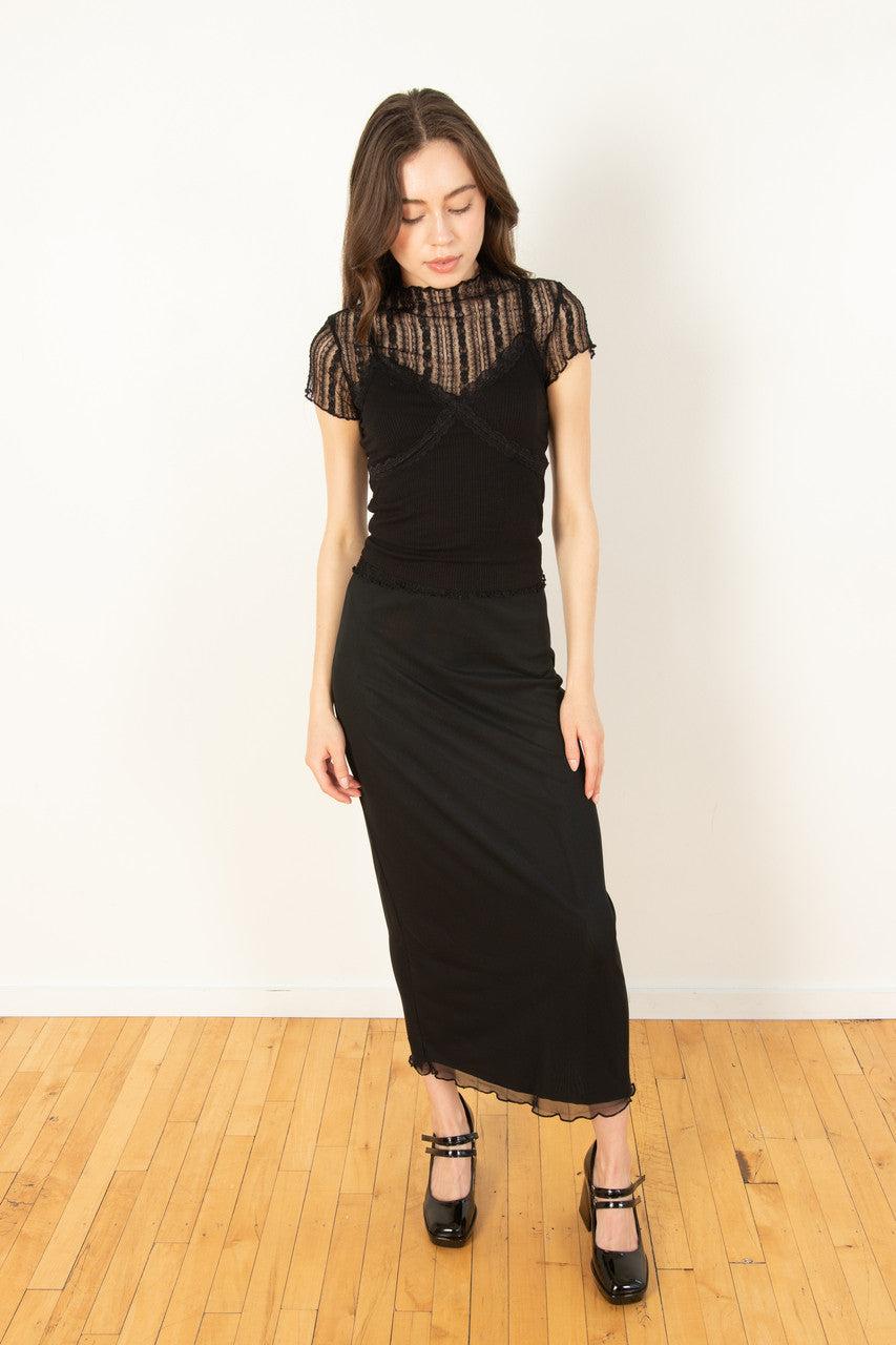 Black Mesh Midi Skirt Product Image