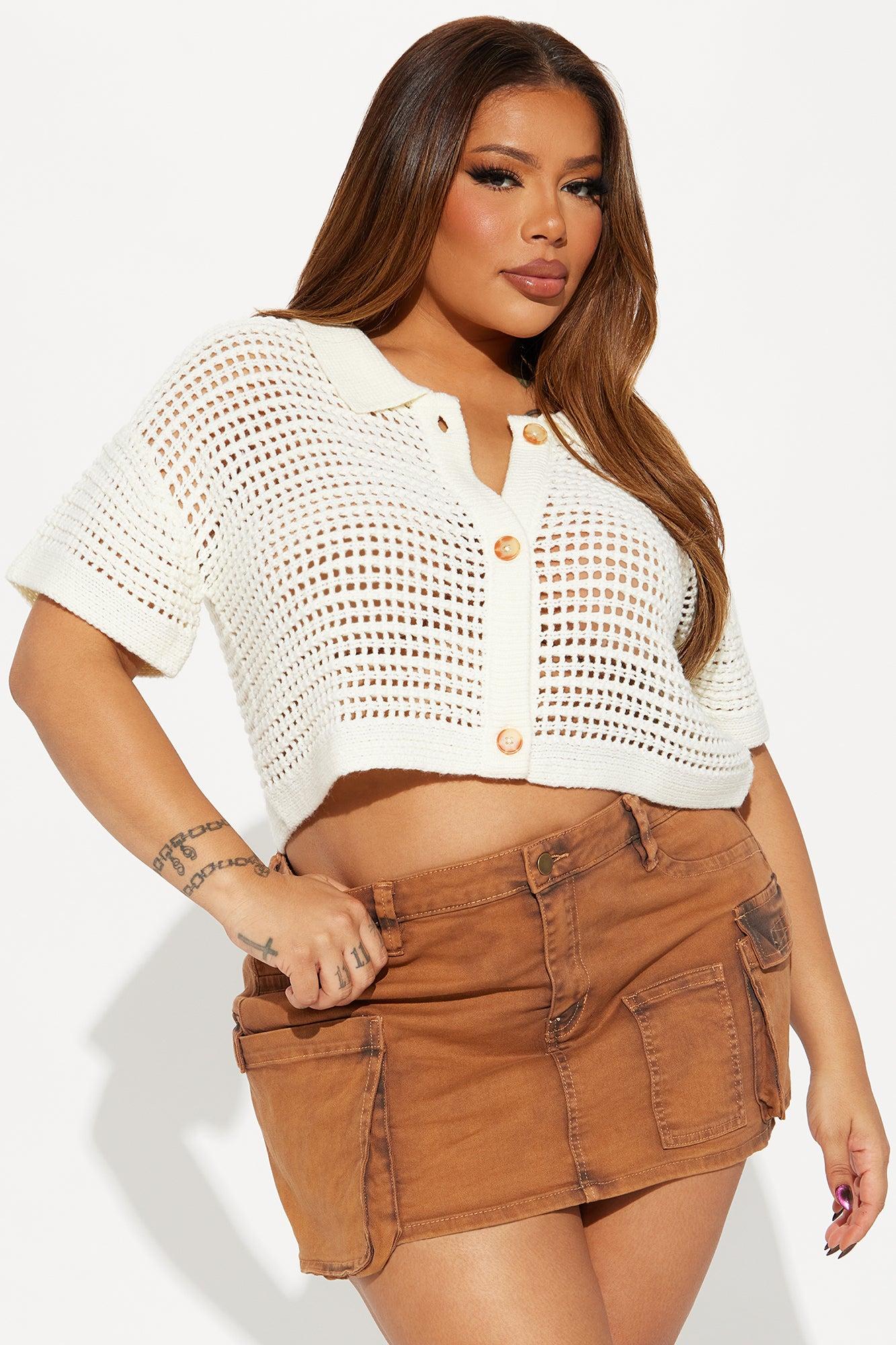 Beach Vibe Crochet Sweater Top - Ivory Product Image