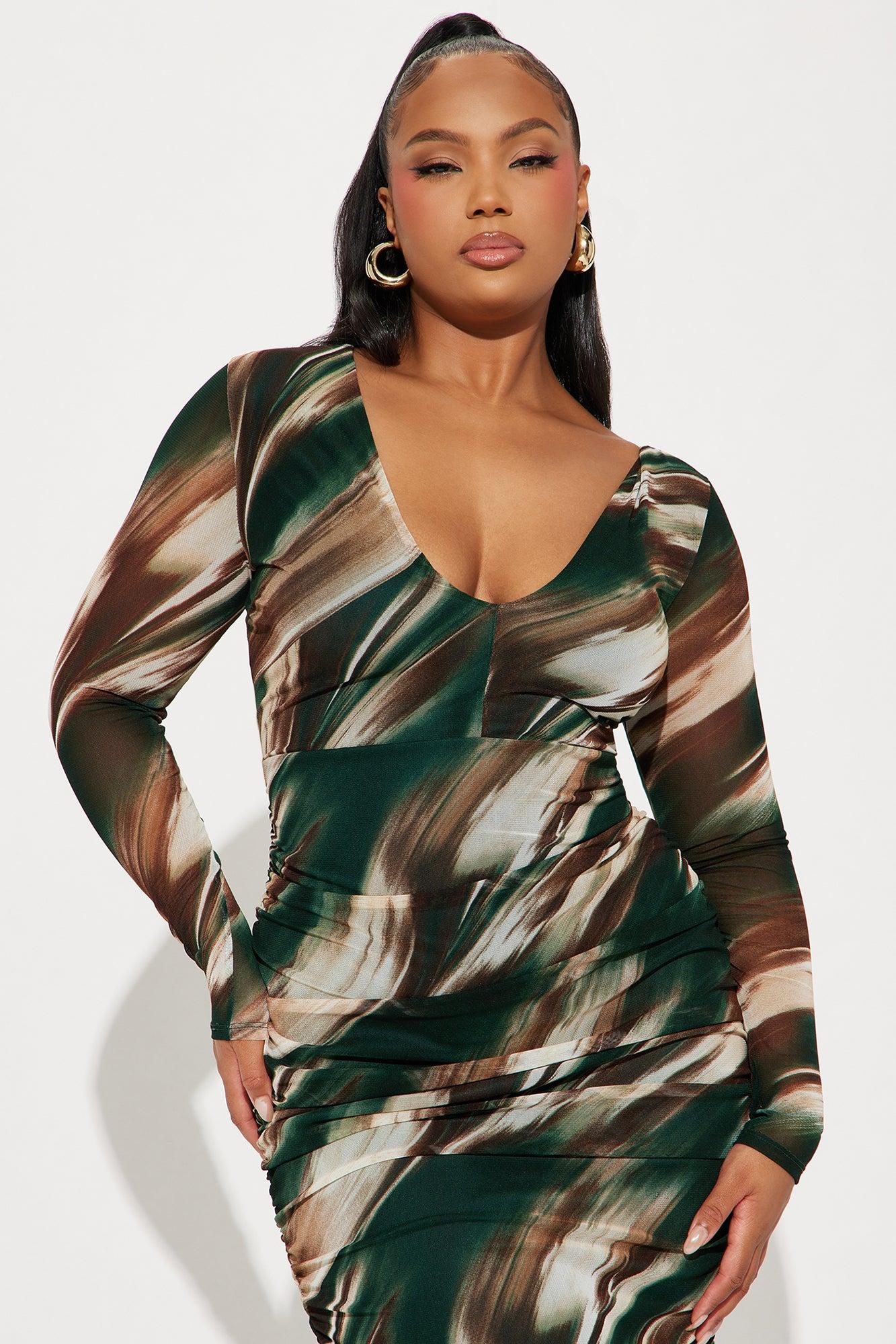 Catherine Mesh Midi Dress - Brown/combo Product Image