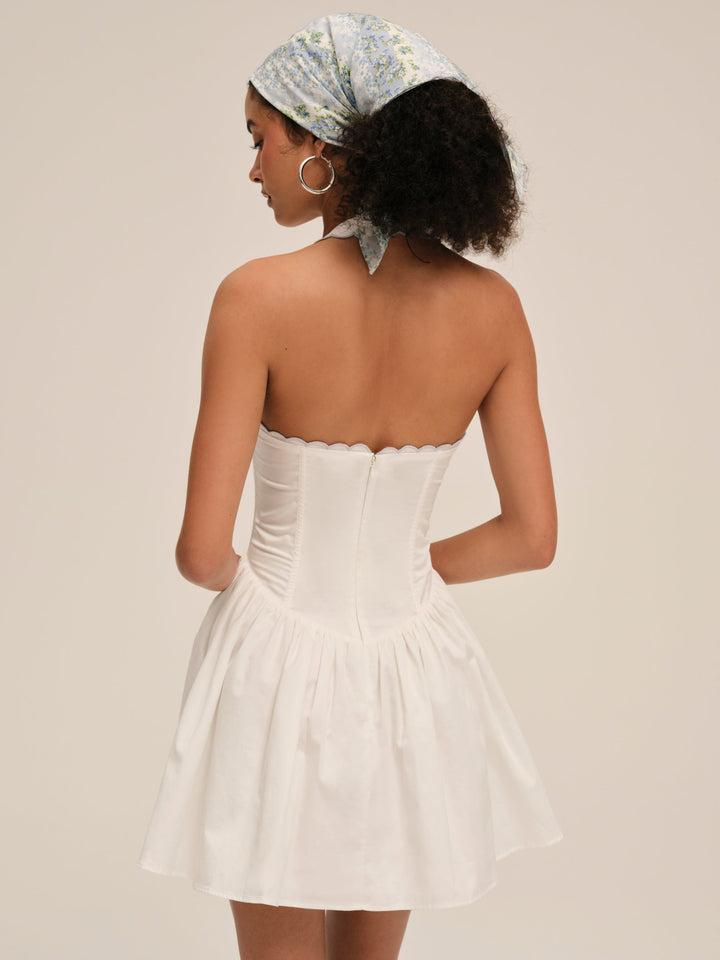 Tea Time Poplin Bustier Mini Dress — White Product Image