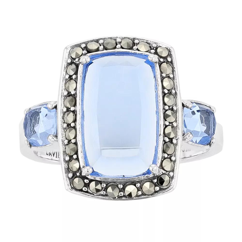 Lavish by TJM Sterling Silver Lab Created Blue Quartz & Marcasite Ring, Women's, Size: 9 Product Image