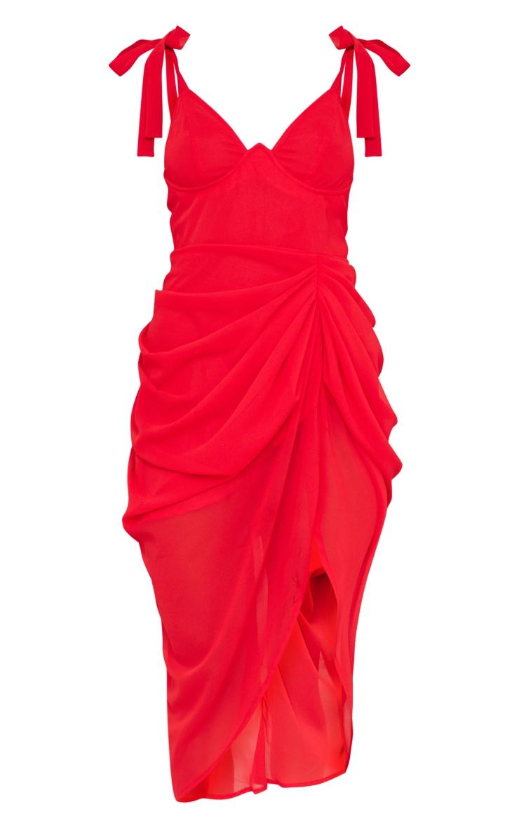 Red Underwire Detail Draped Midi Dress Product Image