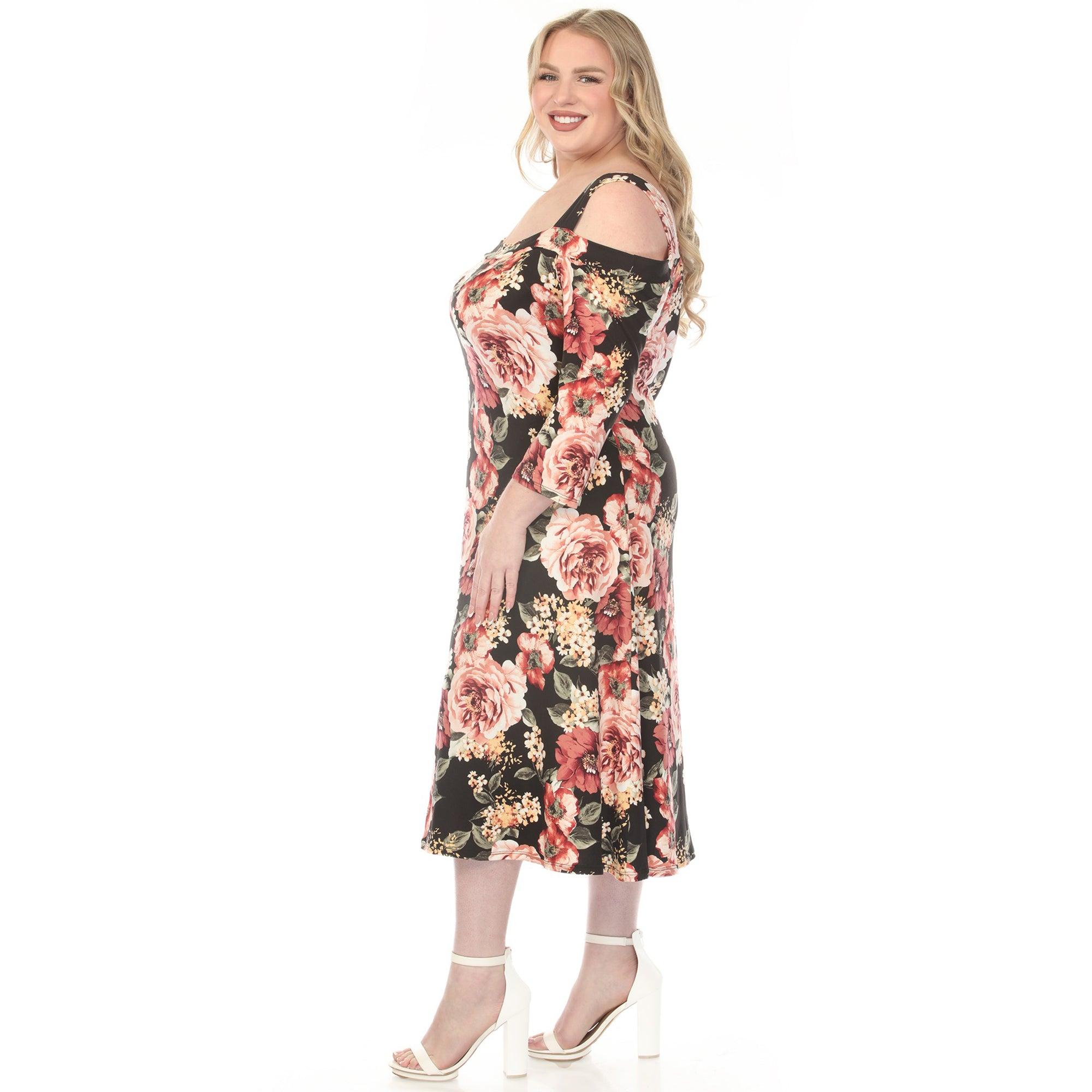 Women's  Cold Shoulder 3/4 Sleeve Dress - Black - Plus Product Image