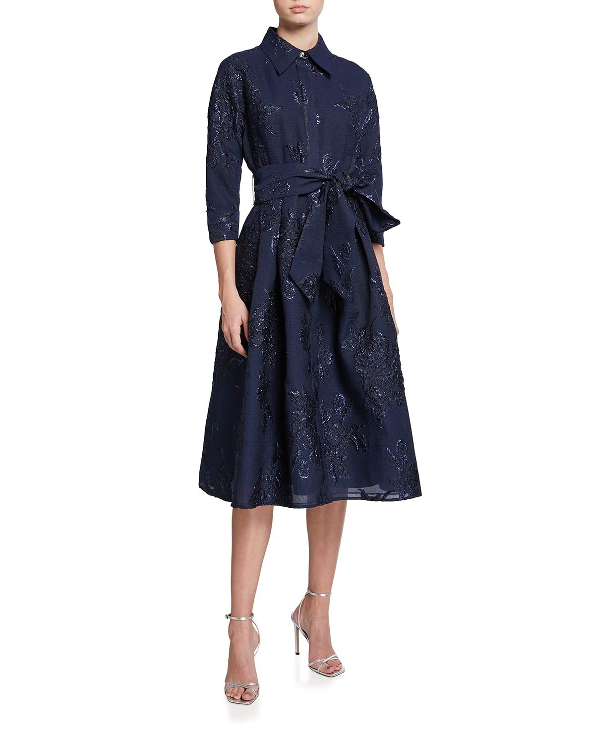 Metallic Jacquard Belted Shirtdress Product Image