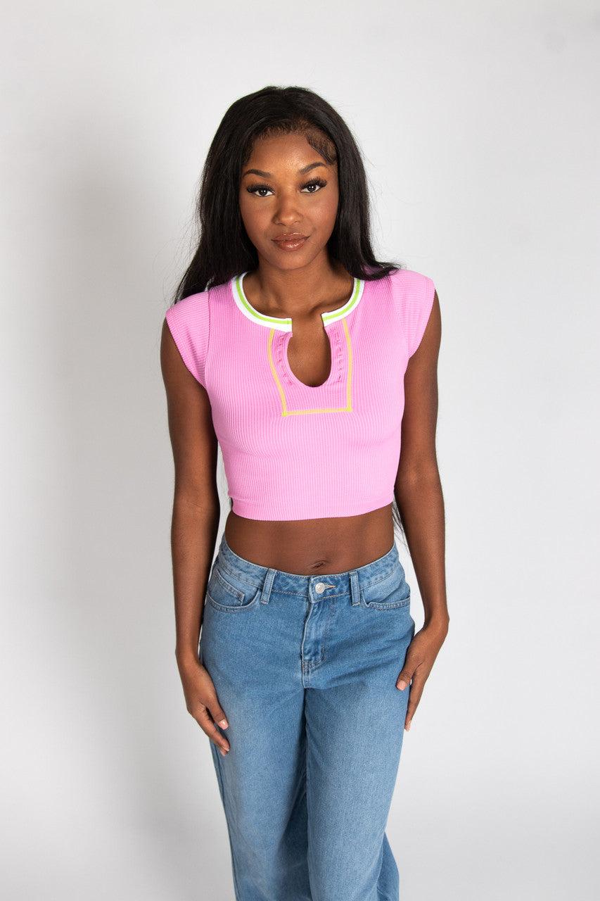 Sporty Notch Neck Seamless Tee Product Image