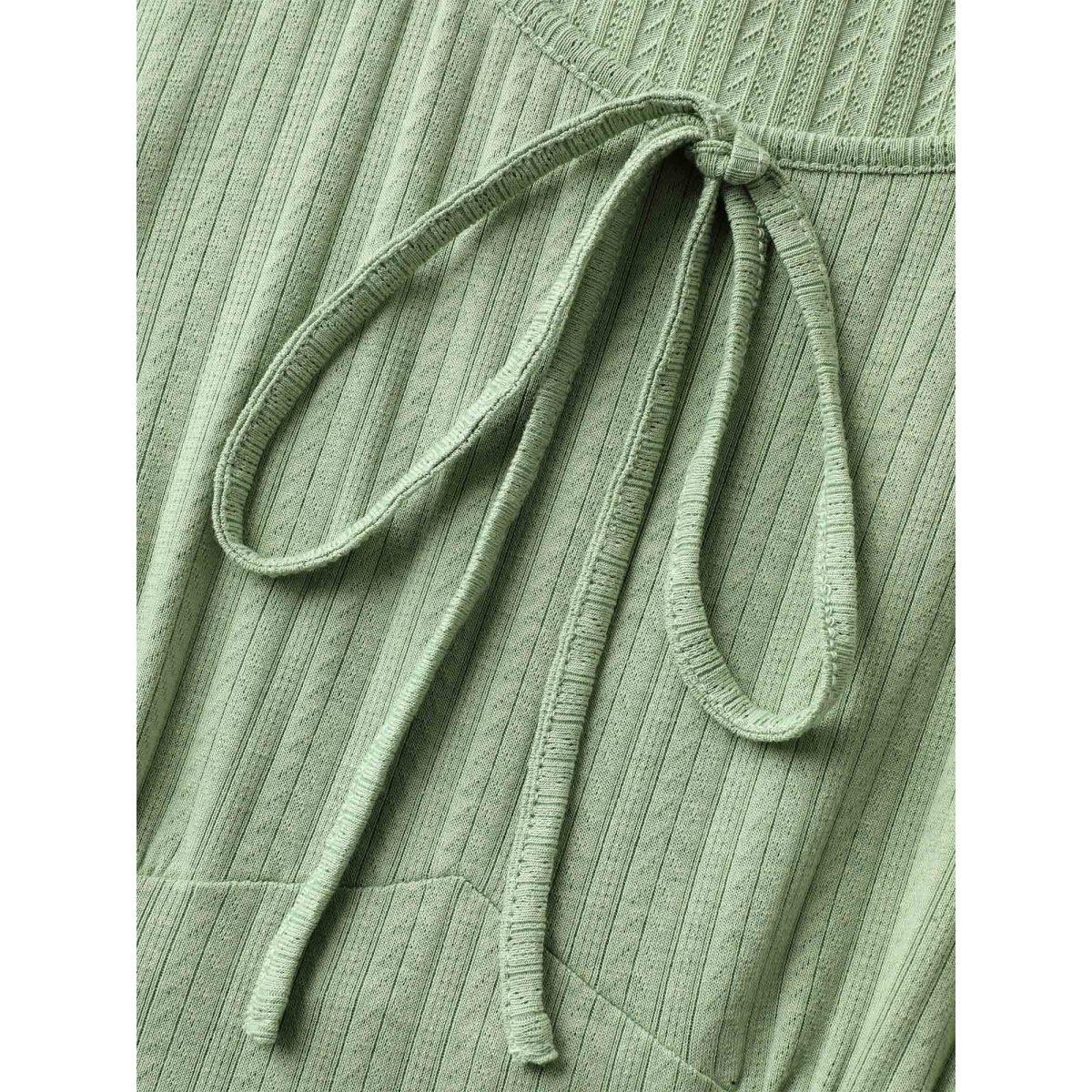 Plus Size Knit A-Line Cinched Waist Midi Dress Sage Women Square Neck Short sleeve Curvy BloomChic 14-16/1X Product Image