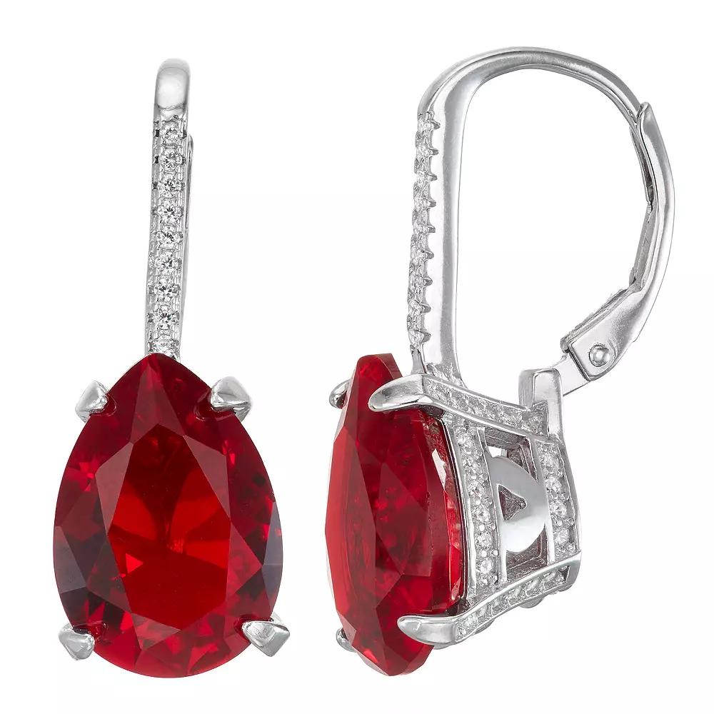 Designs by Gioelli Sterling Silver Simulated Gemstone Teardrop Leverback Earrings, Women's, Simulated Red Product Image