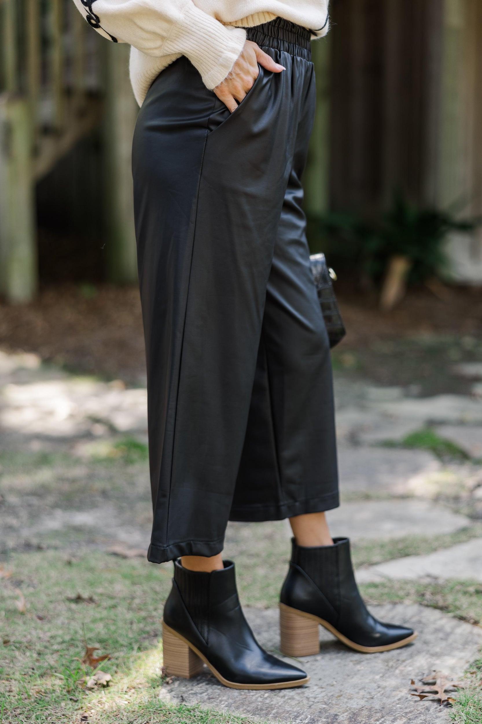 Play On Black Faux Leather Capri Pants Female Product Image